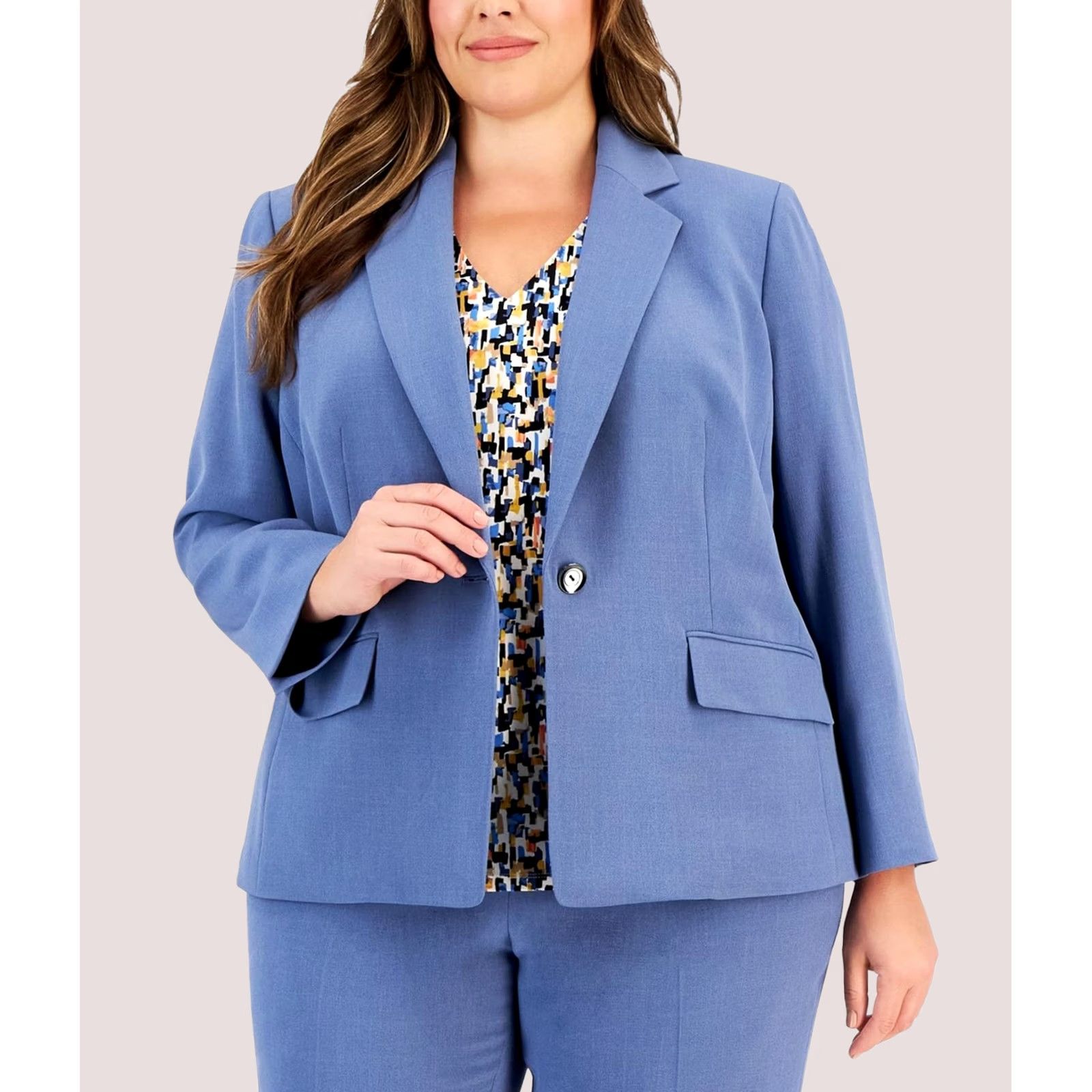 Kasper Kasper Womens Blue Crepe Blazer Jacket Plus Size 20W Size 3XL / US 20-22 - 1 Preview