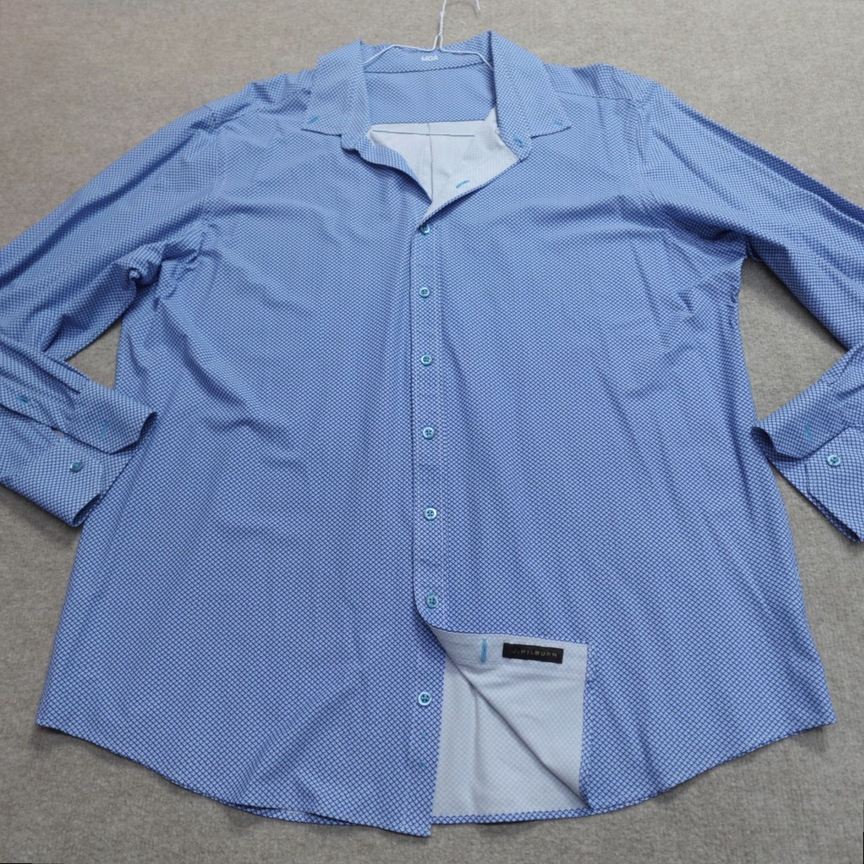Vintage J.Hilburn Shirt 2XL Blue Fishes All Over Print Performance Nylon Elastane Shirt Geometric Long Sleeve Button-Up Mens 2XL Blue Size US XXL / EU 58 / 5 - 2 Thumbnail