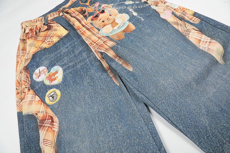 Jean American retro bear print washed distressed leg jeans Size US 32 / EU 48 - 3 Thumbnail