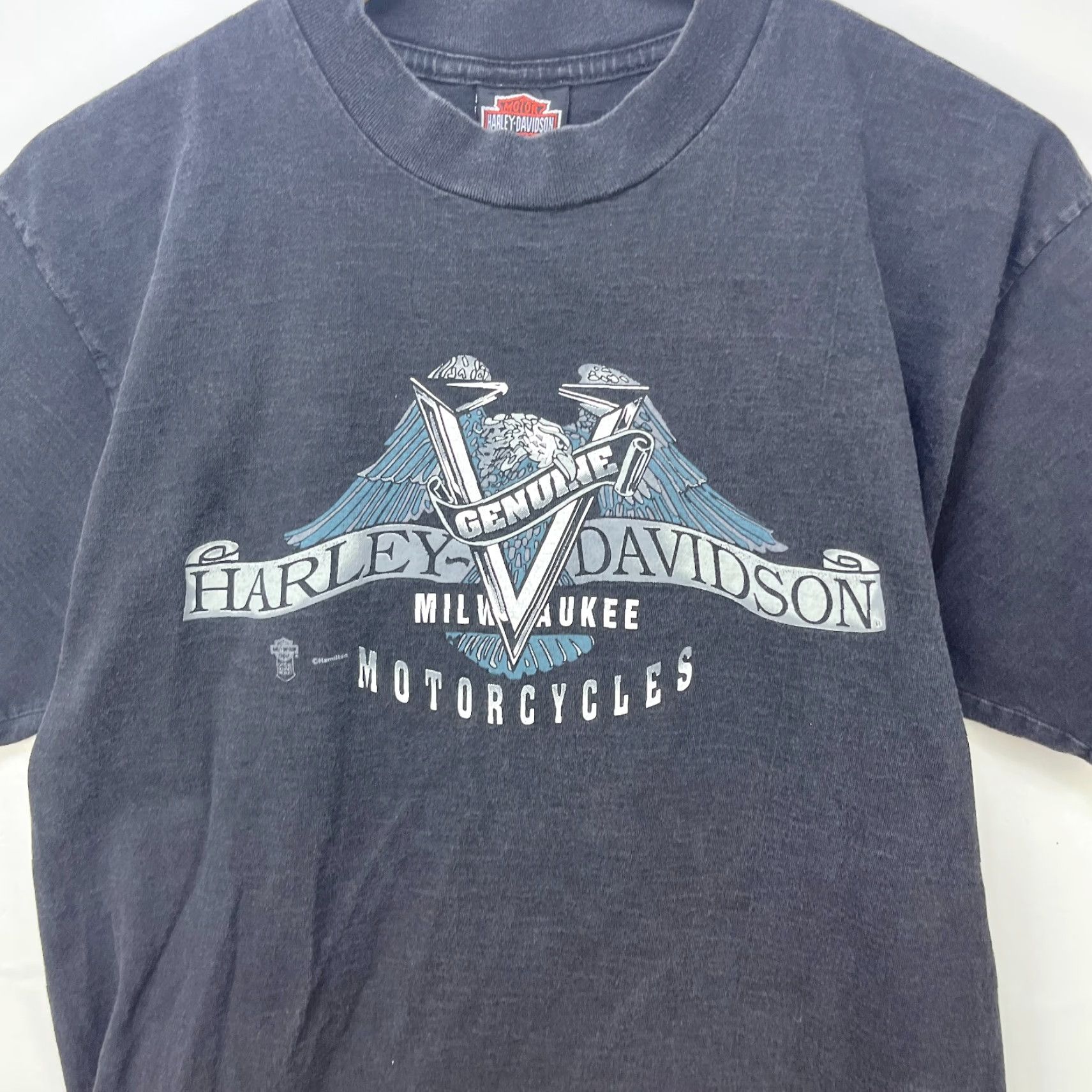 Harley Davidson VINTAGE Harley-Davidson T-Shirt Large Men 90s Eagle Sun Faded Black Canada Huntsville Size US L / EU 52-54 / 3 - 6 Thumbnail