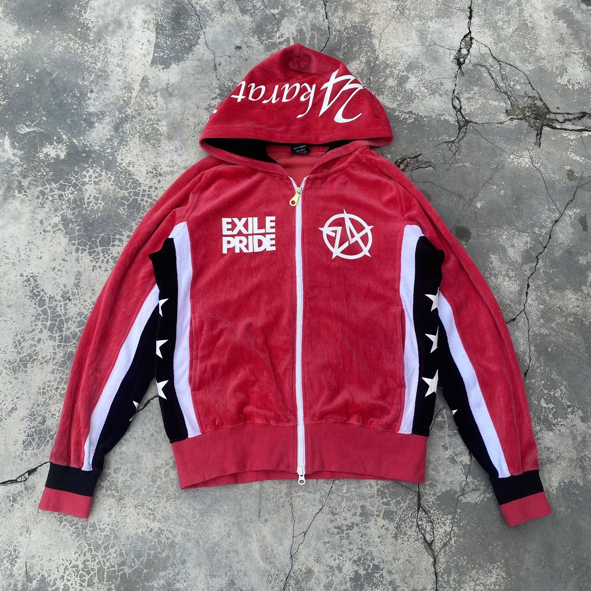 Japanese Brand 24 KARATS X EXILE PRIDE Blood Red Velvet Hoodie Size US M / EU 48-50 / 2 - 3 Thumbnail