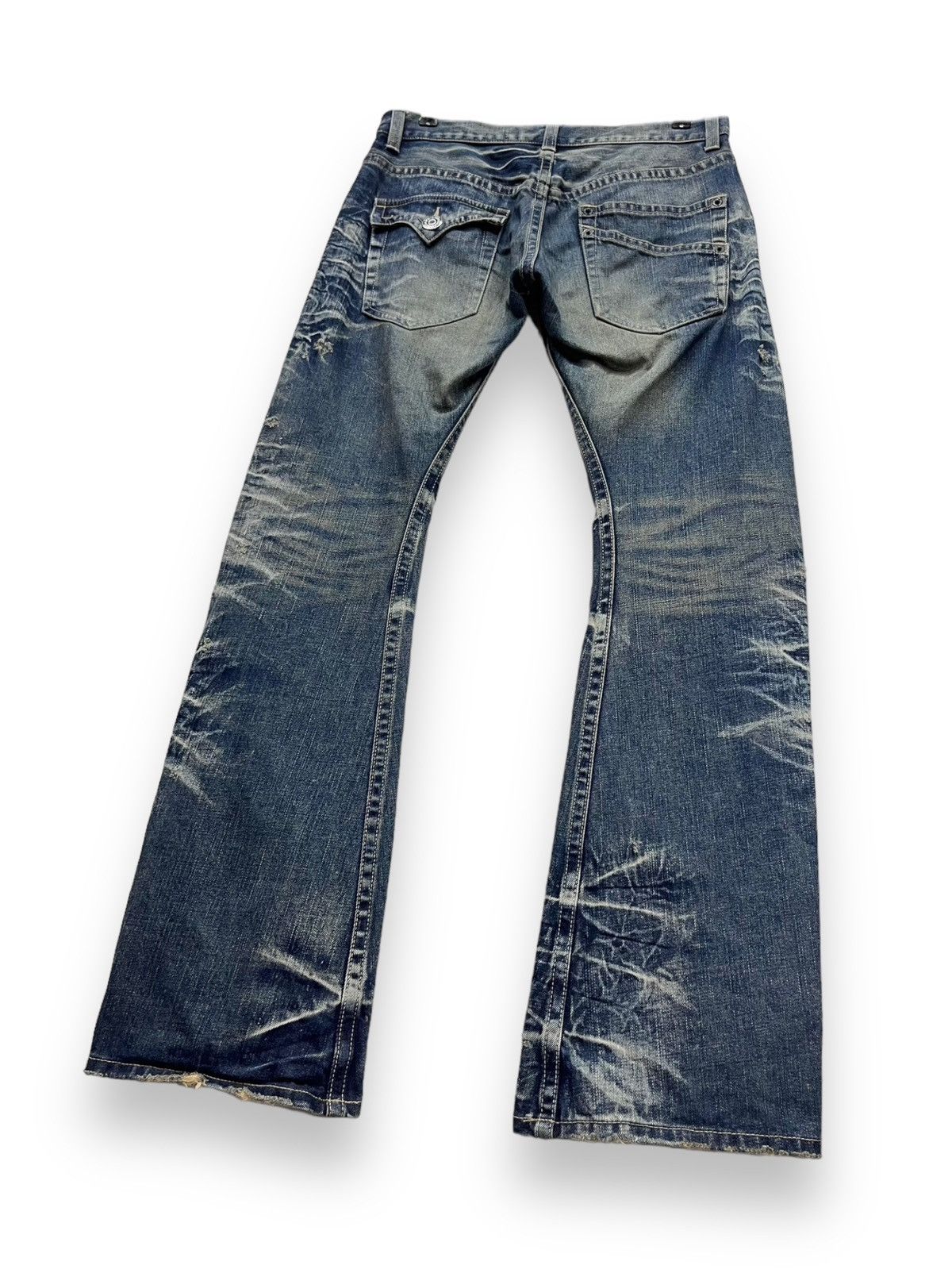 BIGI 🔥FLARE🔥Vtg RATTLE TRAP Distressed Clawmark Whisker Denim Size US 32 / EU 48 - 5 Thumbnail