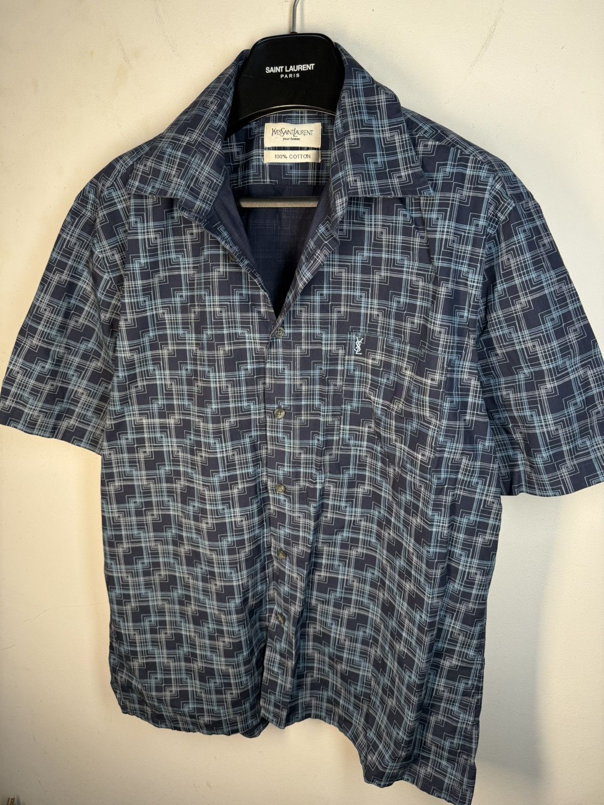 Yves Saint Laurent Summer YSL Shirt Matrix Logo Button Up Collar Shortsleeve Size US L / EU 52-54 / 3 - 20 Thumbnail