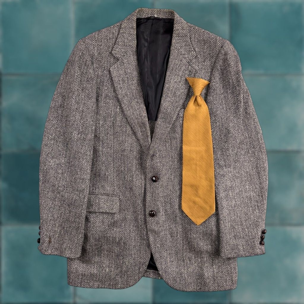 Stafford Harris Stafford Vintage 40 Blazer Gray Herringbone Wool Sport Coat USA Brown? Size 40R - 1 Thumbnail