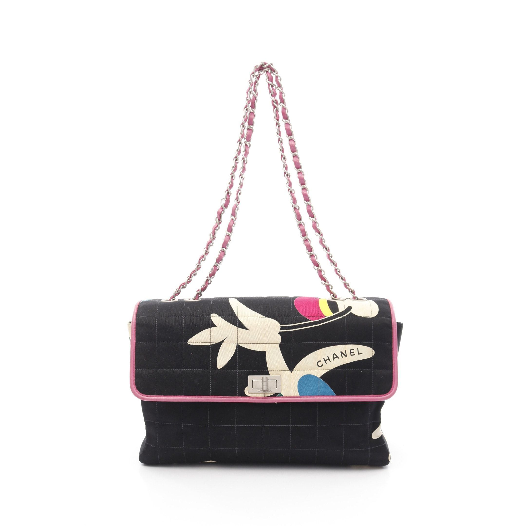 Chanel Chanel 2.55 Chocolate Bar Double Chain Shoulder Bag Canvas Leather Black Pink Multicolor Silver Hardware Size ONE SIZE - 1 Thumbnail