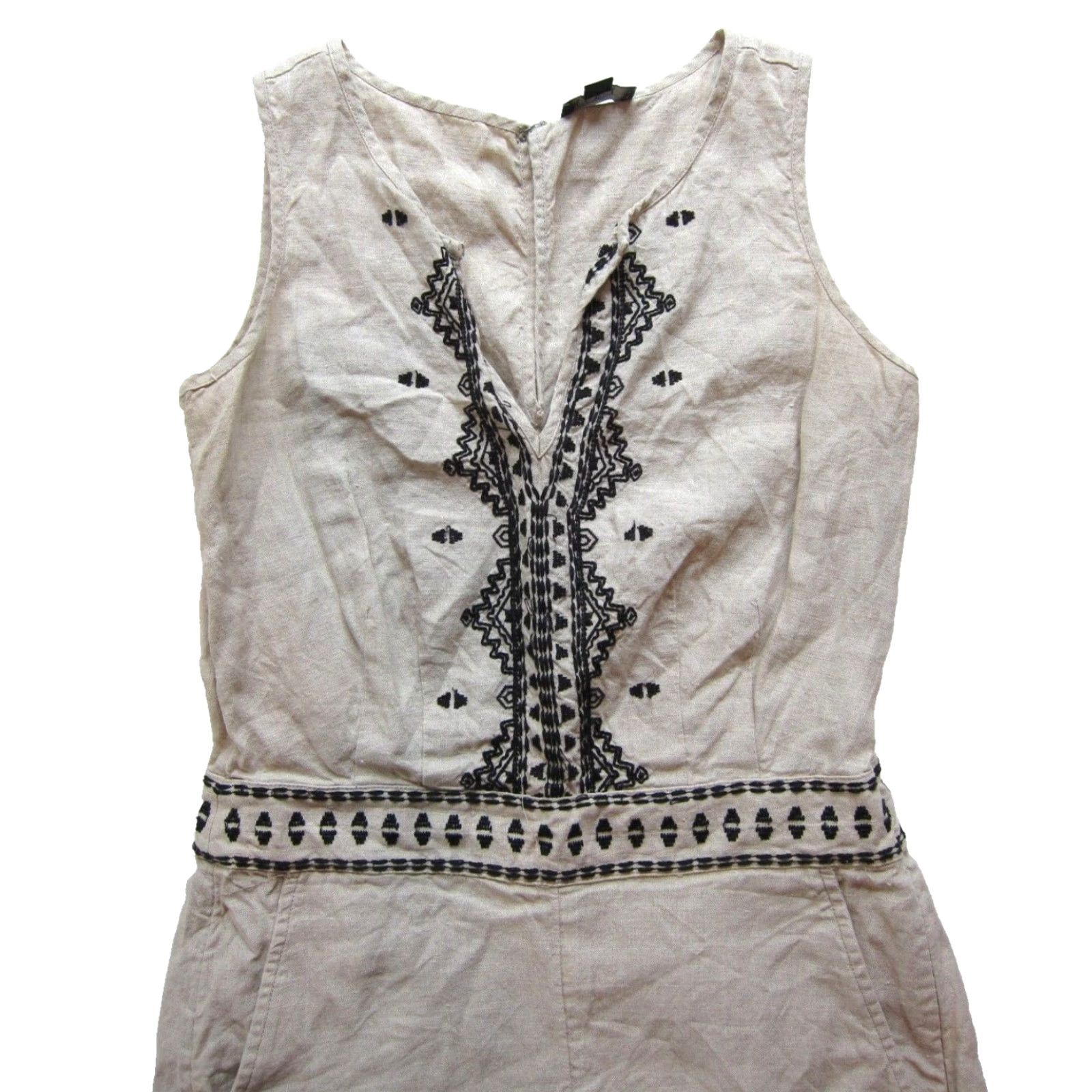 Ann Taylor Ann Taylor Loft Romper One-Piece Women XS Linen Embroidered Sleeveless V-Neck Pockets 100% Linen Beige Brown Embroidered Romper Women 00 Size 26" / US 2 / IT 38 - 4 Thumbnail