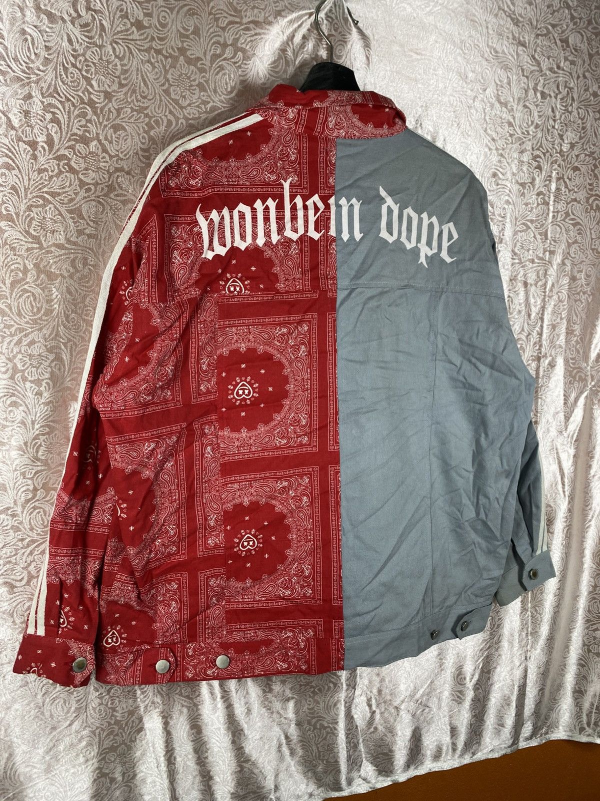 Japanese Brand Vintage KILLWINNER Split Bandana Jacket Red Grey Patchwork Size US XL / EU 56 / 4 - 11 Thumbnail