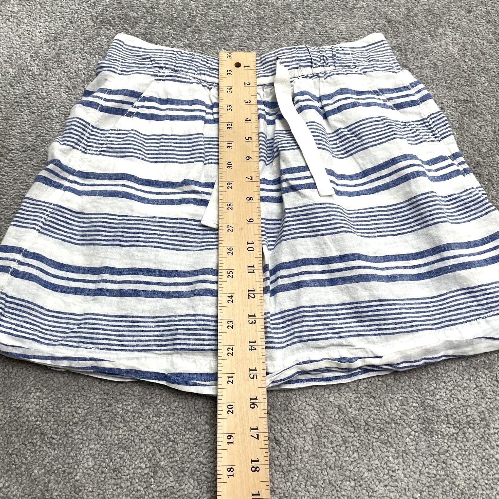 J.Crew J.CREW Mini Skirt Womens 00 Blue White Striped Linen Blend Elastic Casual Size 24" / US 00 / IT 34 - 6 Thumbnail
