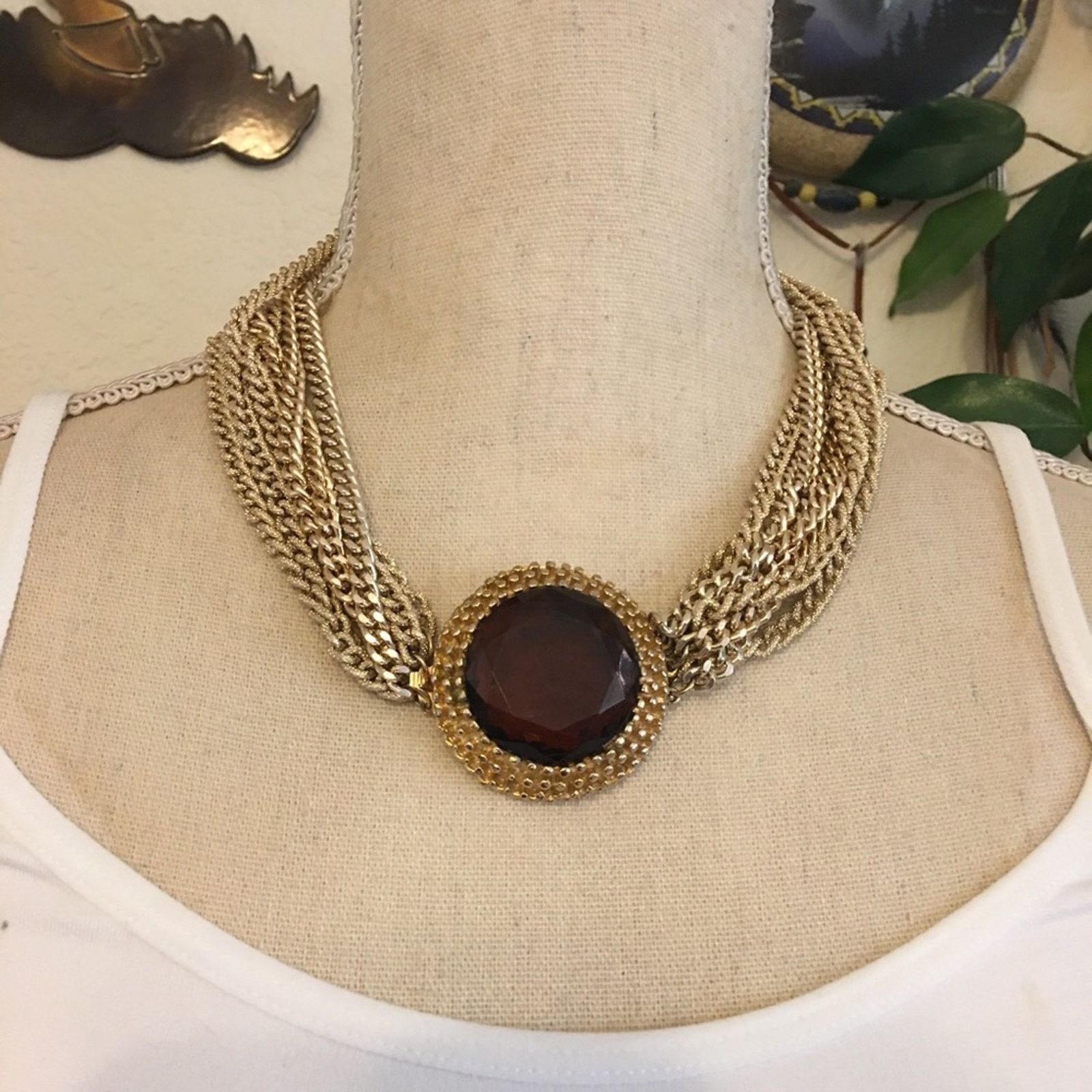 Vintage Vintage faceted brown glass gold chain necklace Size ONE SIZE - 6 Thumbnail