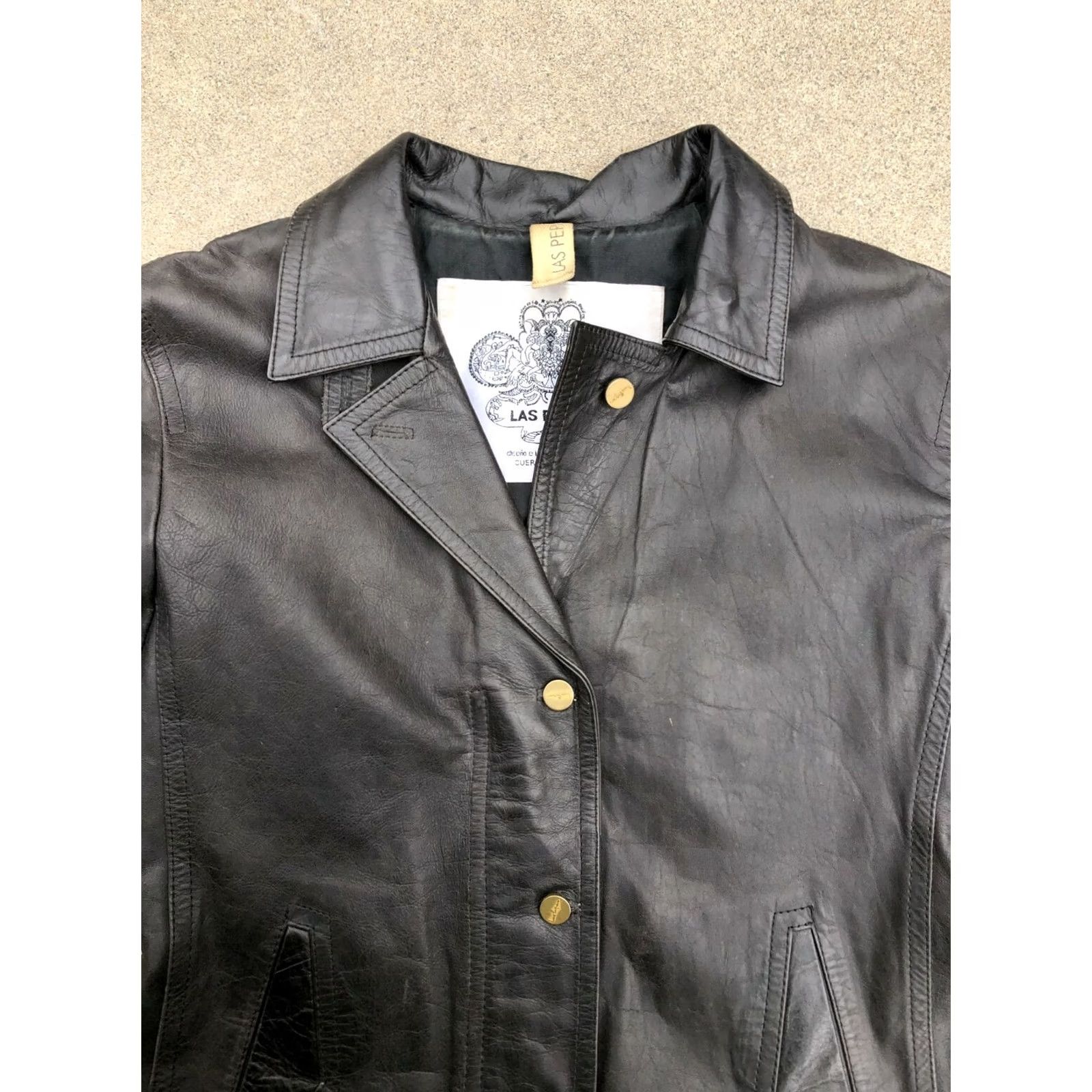 Vintage LAS PEPAS Vintage Argentina Leather Jacket Women's 3 SMALL Black Button Moto Shirt Size XS / US 0-2 / IT 36-38 - 3 Thumbnail
