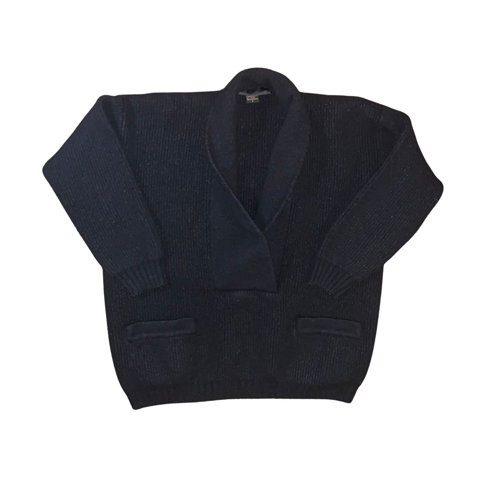 DKNY × Donna Karan × Vintage Donna Karan Wool Sweater Petite P Black Shawl Collar DKNY Size M / US 6-8 / IT 42-44 - 1 Thumbnail