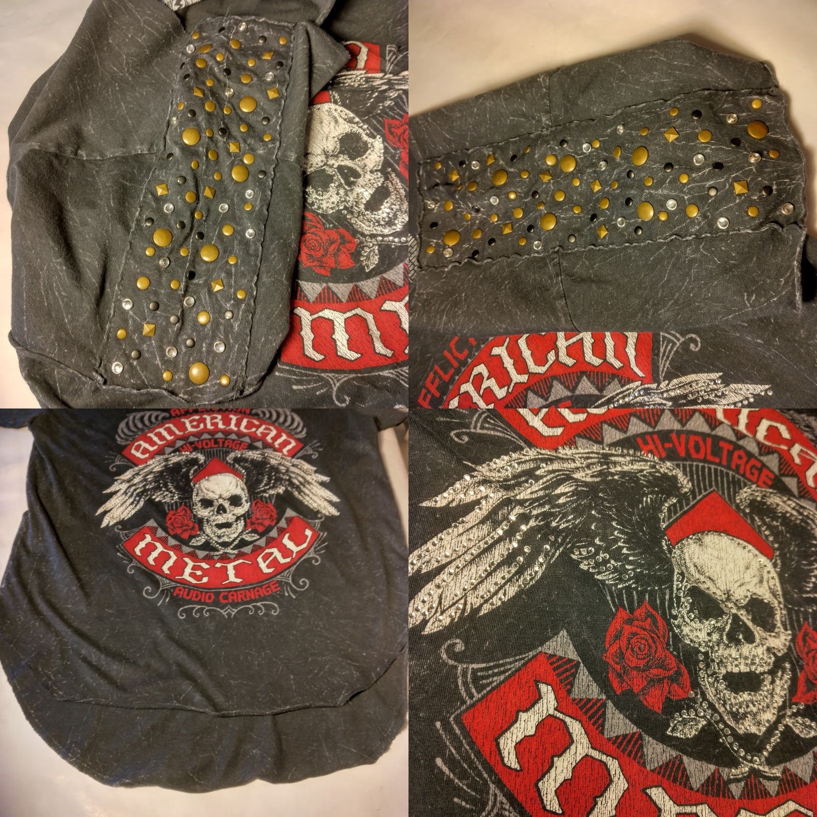 Affliction VINTAGE Affliction Women’s T-Shirt Casual Short Sleeve Round Neck 100% Cotton Black Acid Wash Studded Distressed Metal Style Size L / US 10 / IT 46 - 8 Thumbnail
