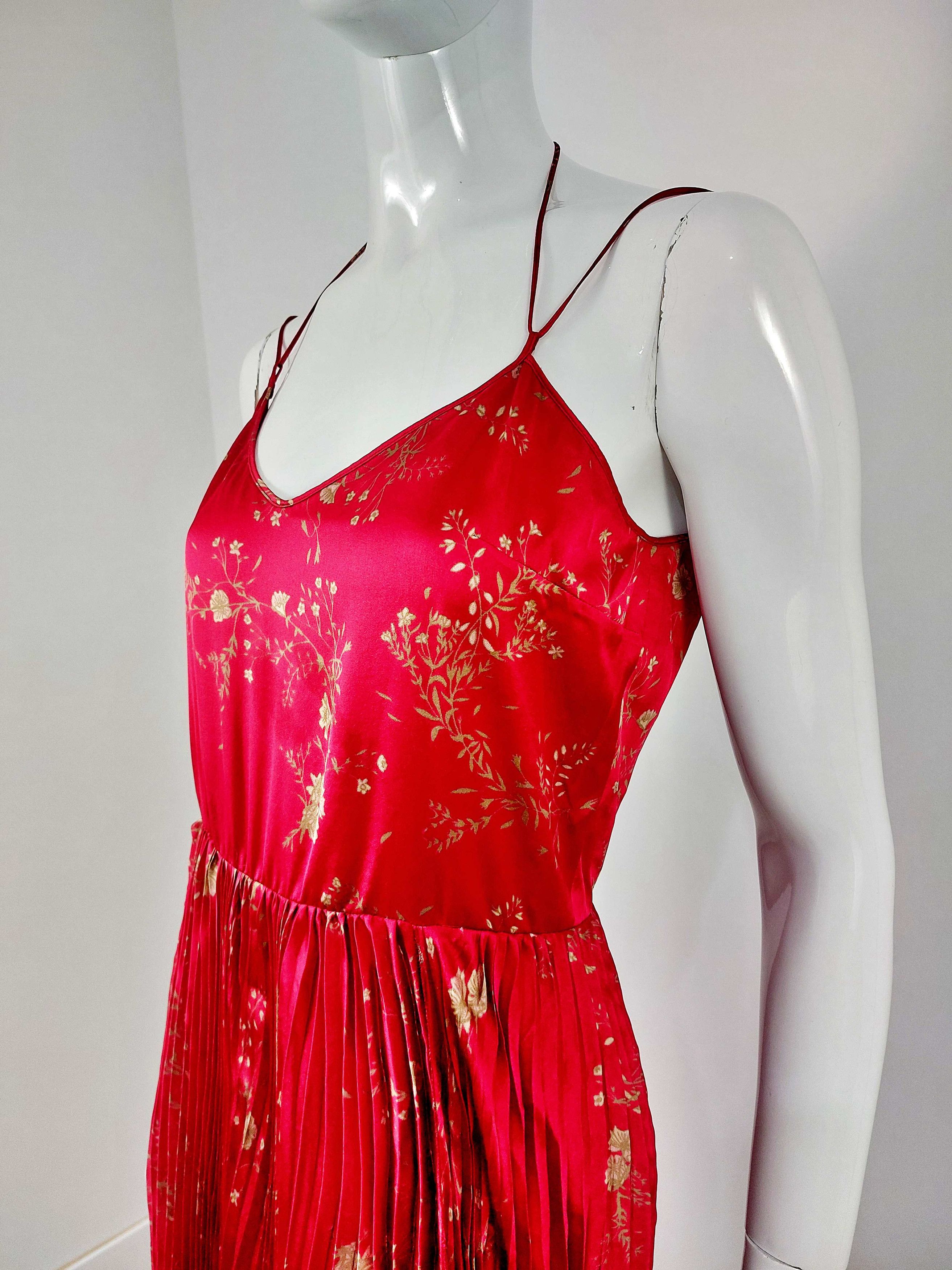 John Galliano John Galliano Paris Red Silk Floral Micro Pleated Gold Dress Size M / US 6-8 / IT 42-44 - 5 Thumbnail