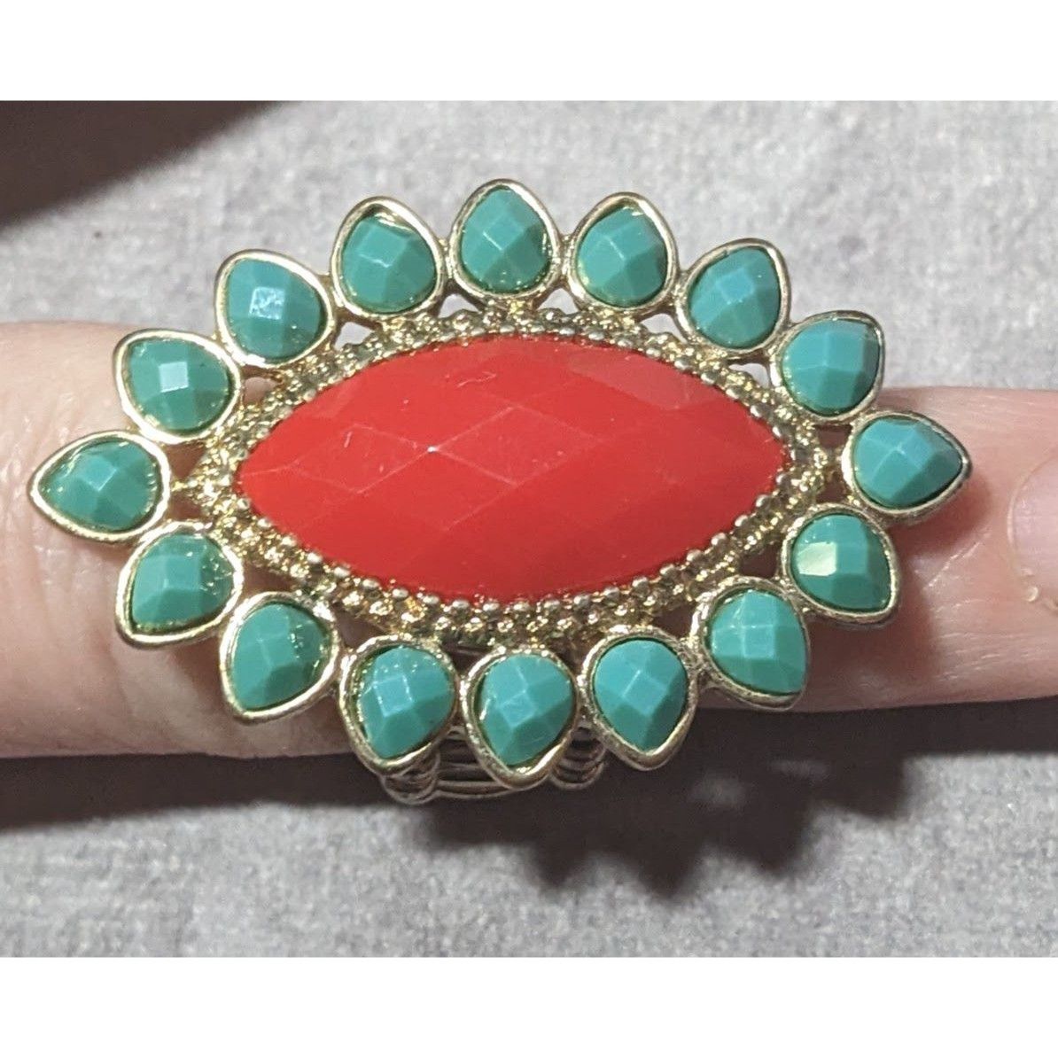 Other Bohemian Blue And Red Gemmed Floral Stretch Ring Size 7 Size ONE SIZE - 4 Thumbnail