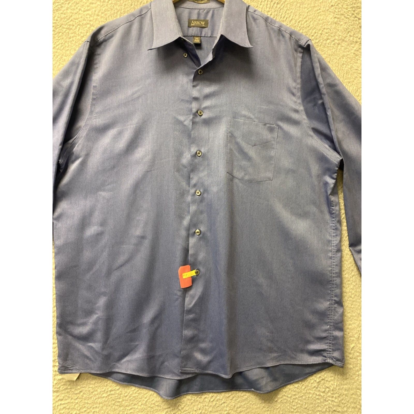 Arrow ARROW Men's XL Blue Cotton Blend Button-Up Shirt Long Sleeve Solid Size US XL / EU 56 / 4 - 2 Thumbnail