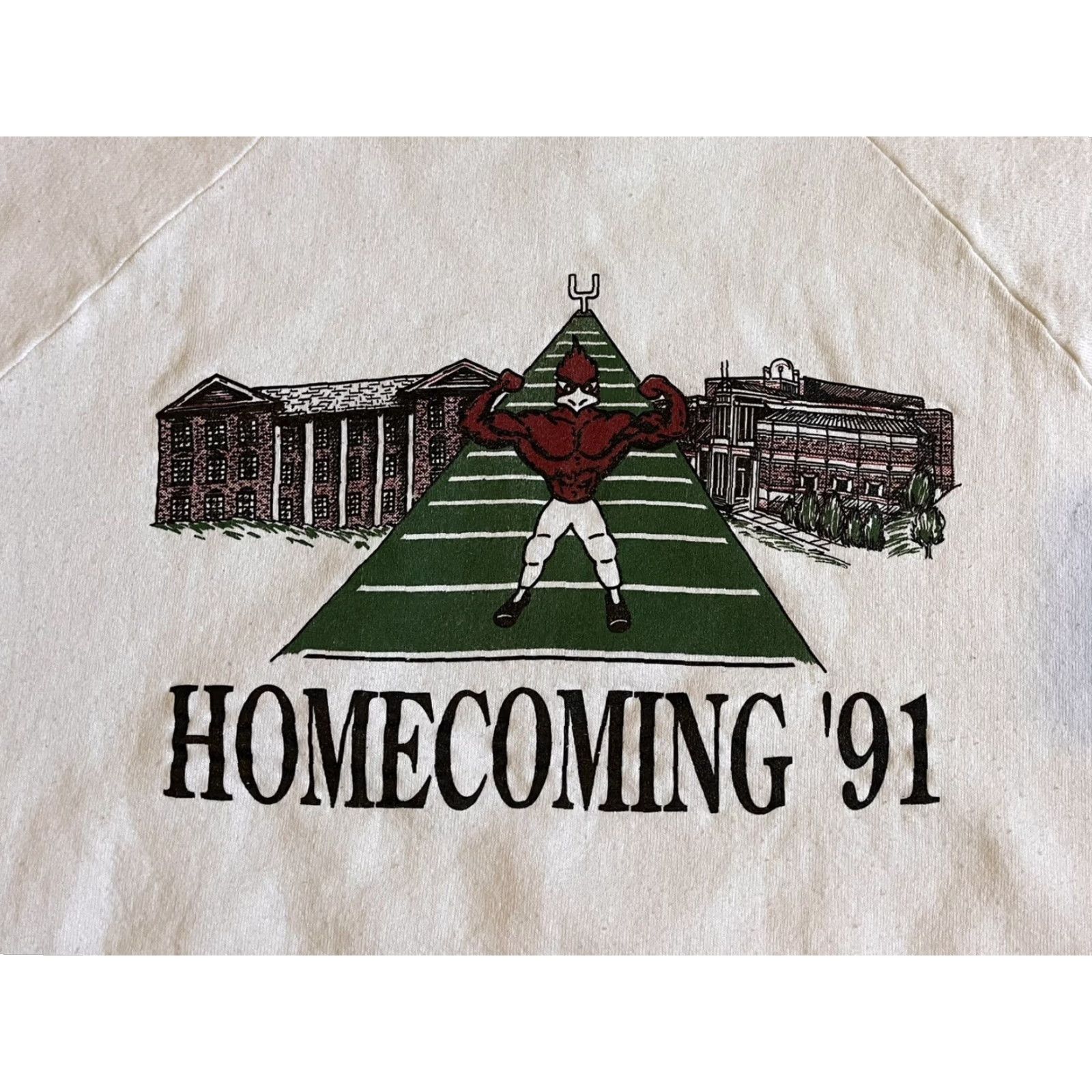 Fruit Of The Loom VINTAGE William Jewell College Homecoming 1991 Sweater Men’s 2XL White Graphic Print Raglan Sweatshirt University College Football 90s Mens Size US XXL / EU 58 / 5 - 7 Thumbnail