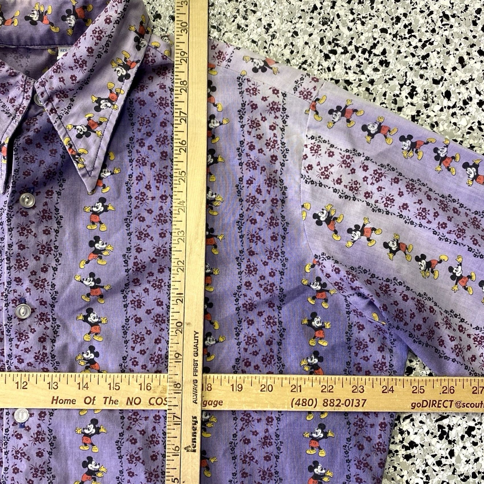 Disney VINTAGE 70s Disney Mickey Mouse Button Up Shirt Mens XL Dagger Collar Purple Polyester Size US XL / EU 56 / 4 - 2 Thumbnail