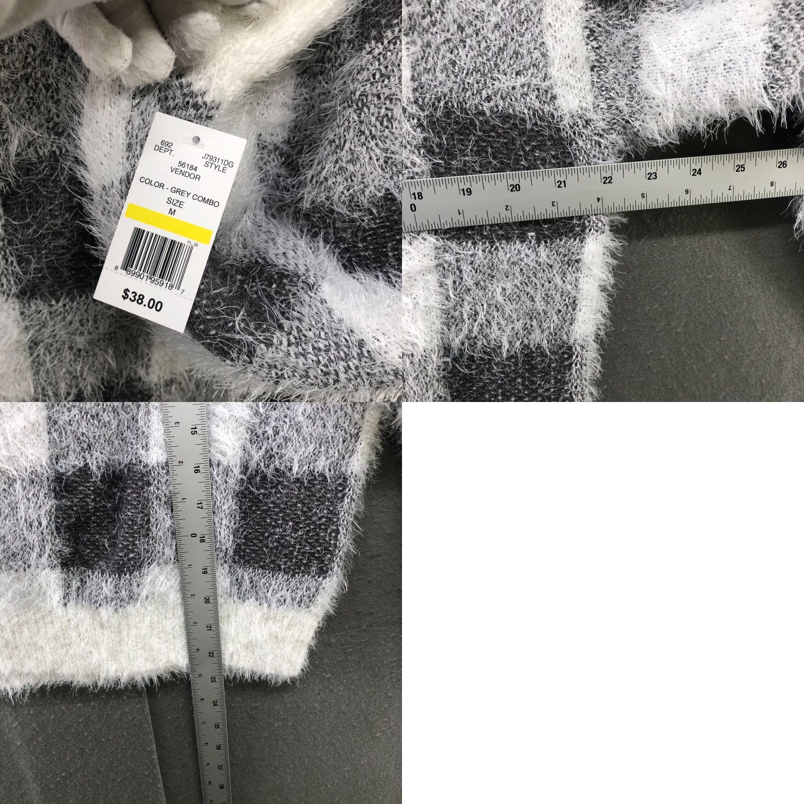 Vintage It's Our Time Women's M Fuzzy Black White Plaid Crewneck Sweater Casual Long Sleeve Stretch Retro Size M / US 6-8 / IT 42-44 - 8 Thumbnail