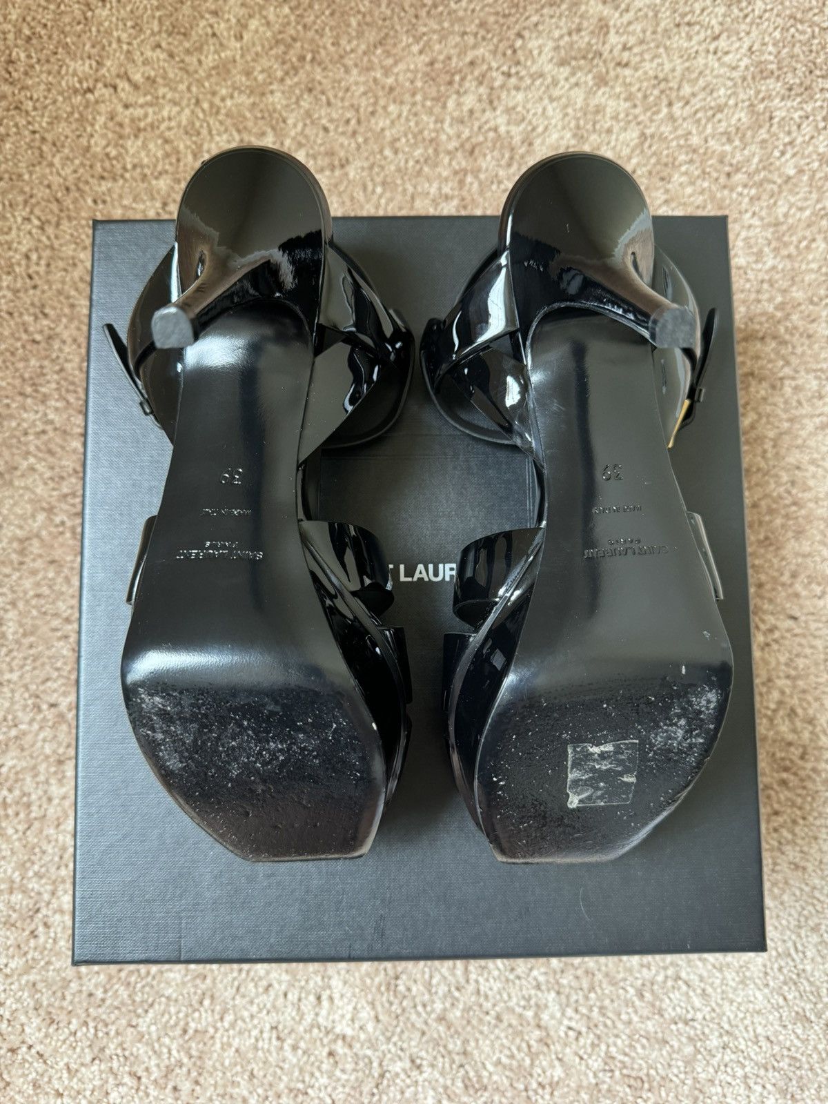 Yves Saint Laurent Tribute Patent T-Strap Platform Sandals Size US 9 / IT 39 - 7 Thumbnail