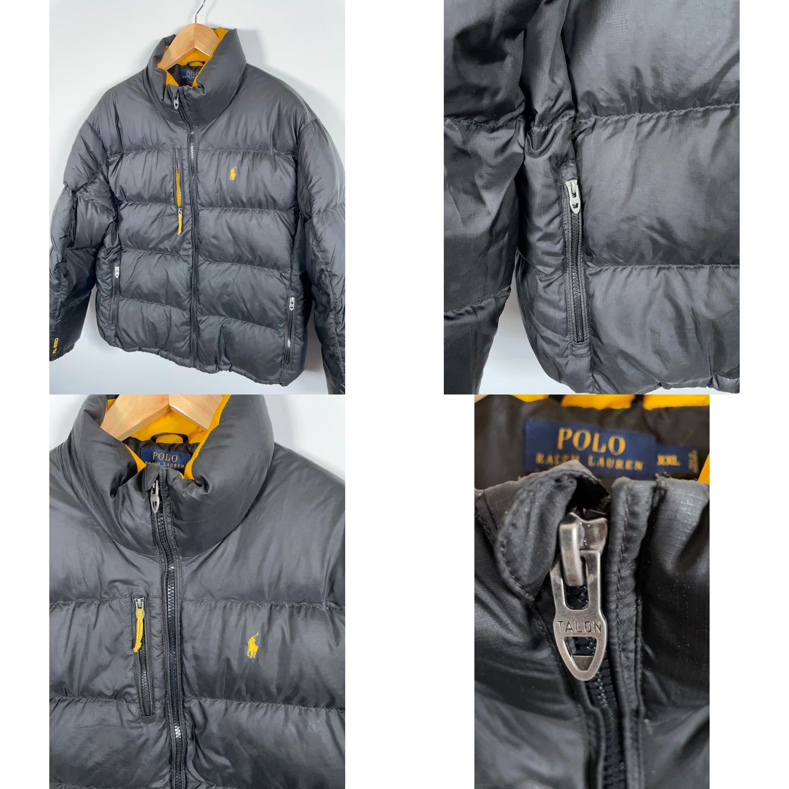 Polo Ralph Lauren VINTAGE Polo Ralph Lauren Down Puffer Jacket Men 2XL Black Yellow RL 250 Talon Zip Jacket Size US XXL / EU 58 / 5 - 9 Thumbnail