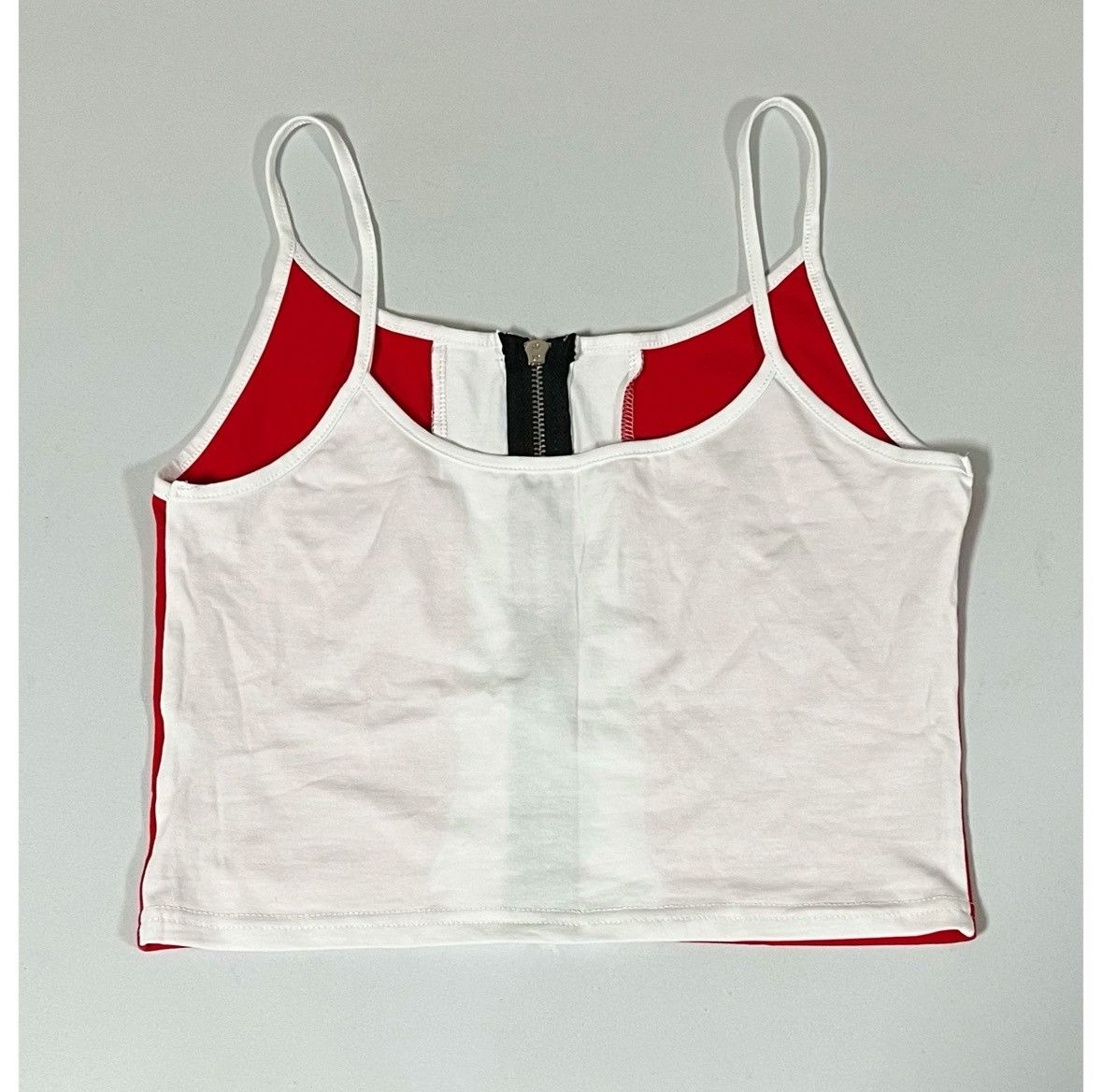 Japanese Brand Red White Color-Block Zip-Up Tank Crop Top Shirt Size M ♥️✨ Size M / US 6-8 / IT 42-44 - 3 Thumbnail