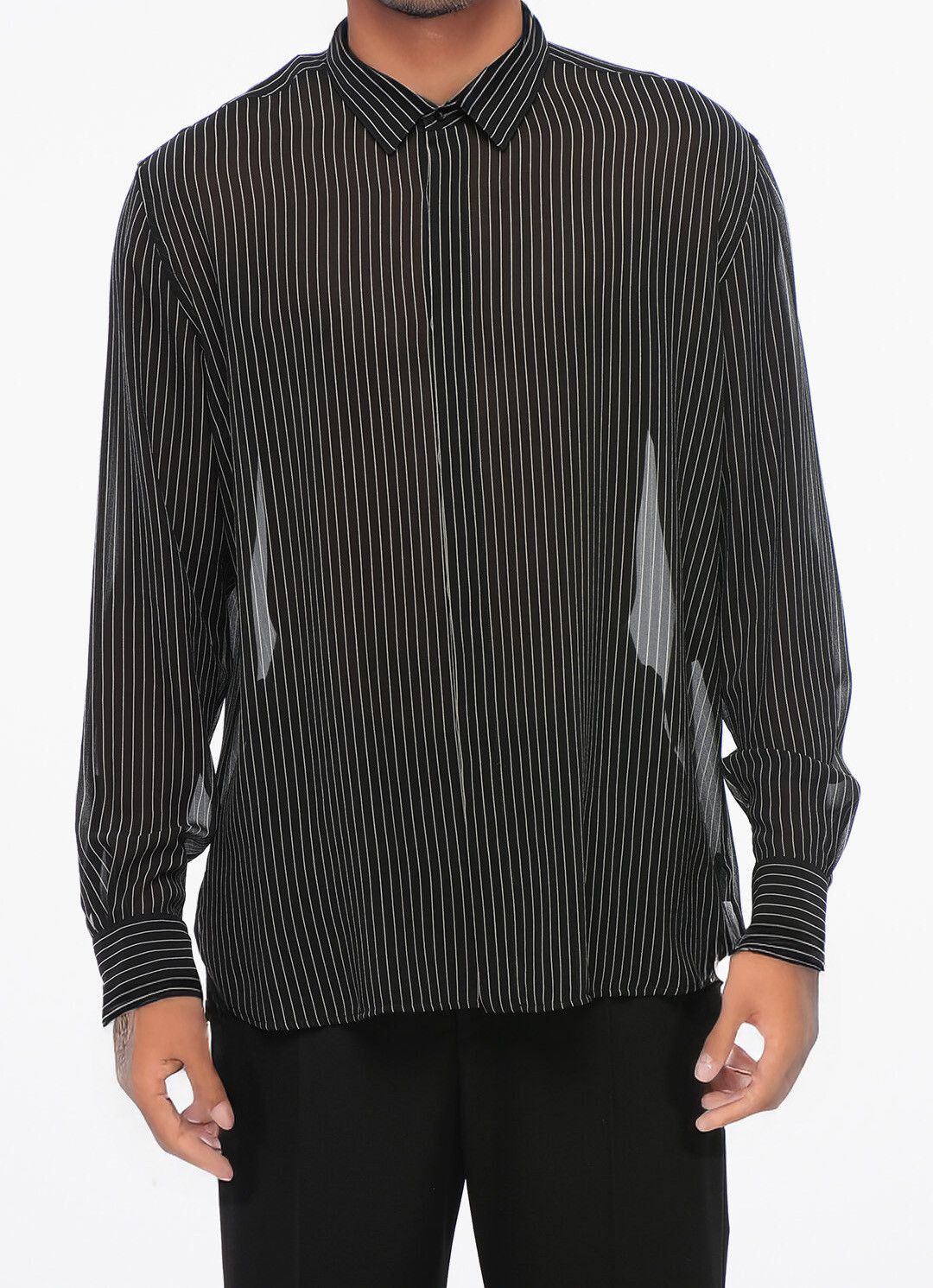 Black Pinstriped Silk Shirt