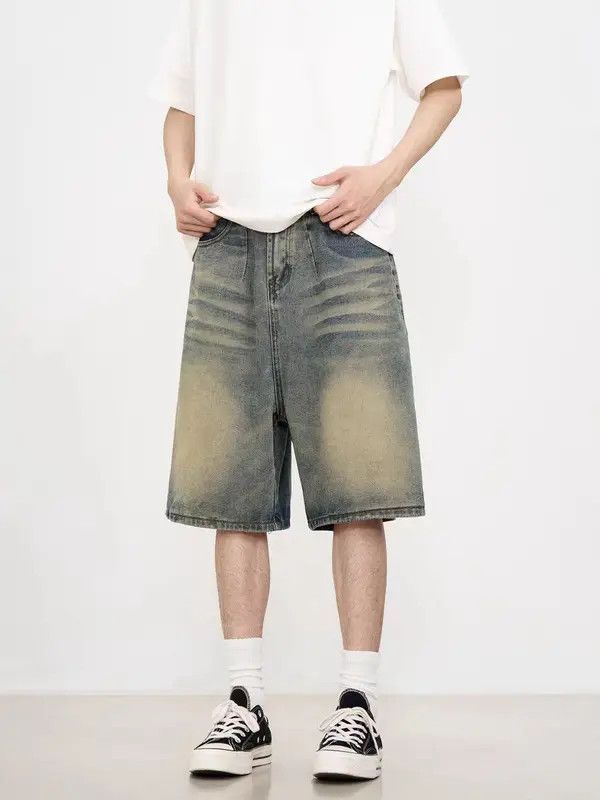 Japanese Brand VIBE Retro washed yellow mud baggy denim shorts Size US 33 - 6 Thumbnail