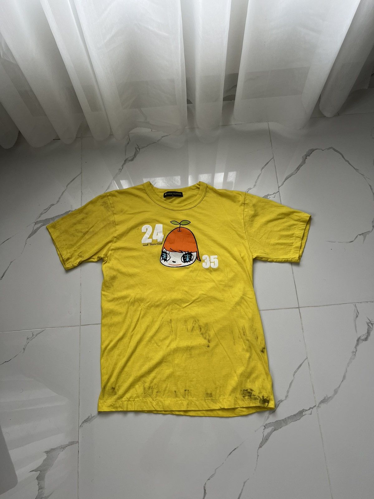 Japanese Brand × Vintage 24 HOUR TELEVISION Y2K GIRL PEACH LOGO RARE DISTRESSED TEE Size US S / EU 44-46 / 1 - 1 Thumbnail