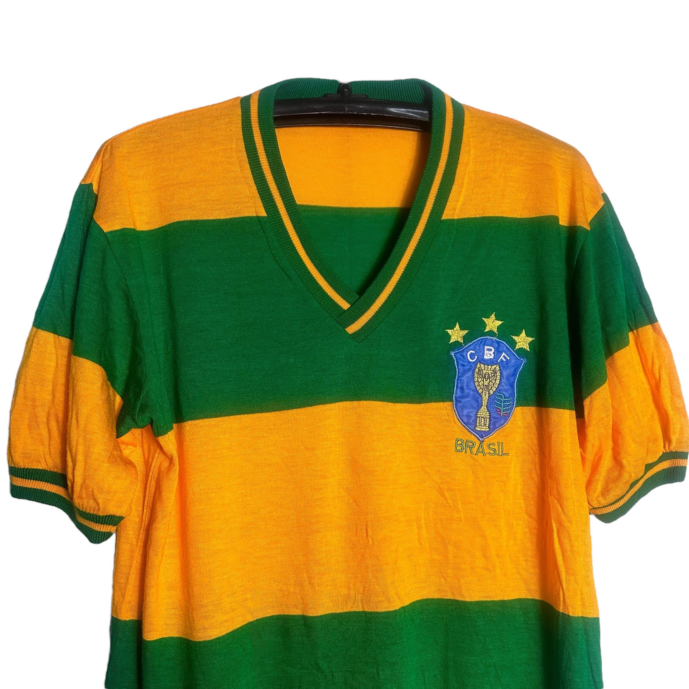 Vintage 🔥RARE🔥Vintage Brasil Team Striped V-Neck T-shirt Size US L / EU 52-54 / 3 - 2 Thumbnail