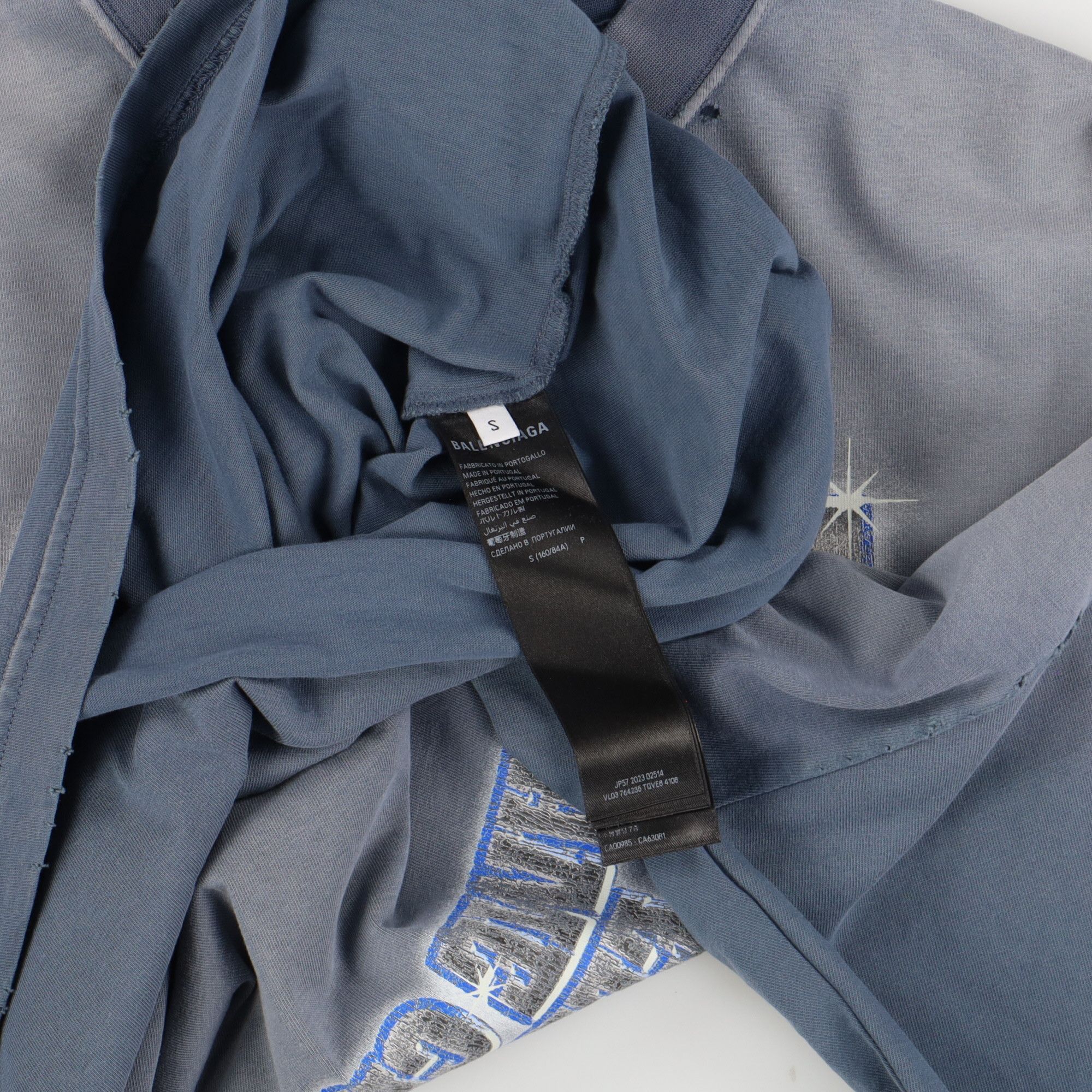 Balenciaga Washed Blue Distressed SNBN Logo Oversized T-Shirt Size US S / EU 44-46 / 1 - 8 Thumbnail