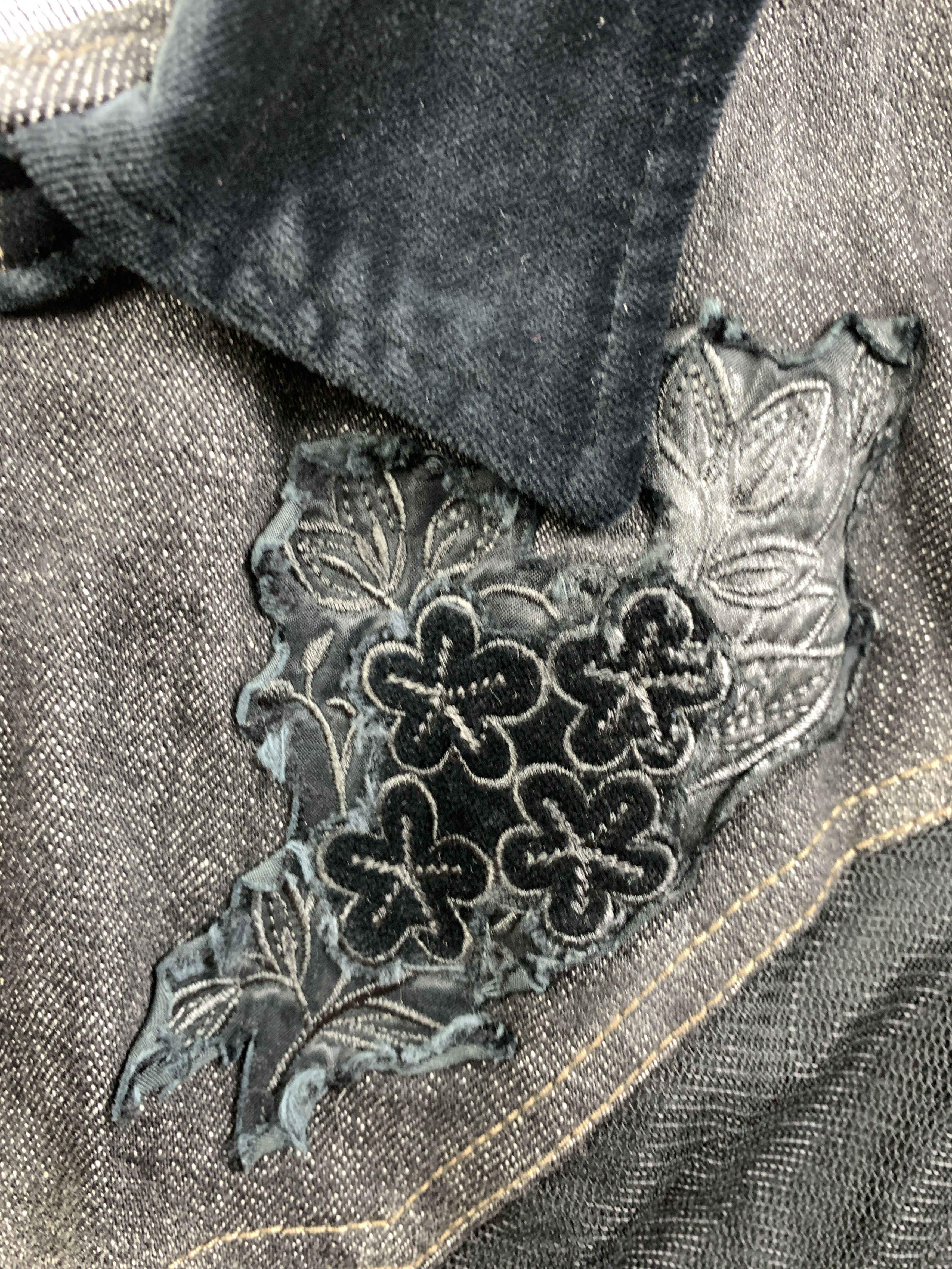 Japanese Brand Intellection Black Multi Fabric Fitted Trucker Jacket (M) Size M / US 6-8 / IT 42-44 - 8 Thumbnail