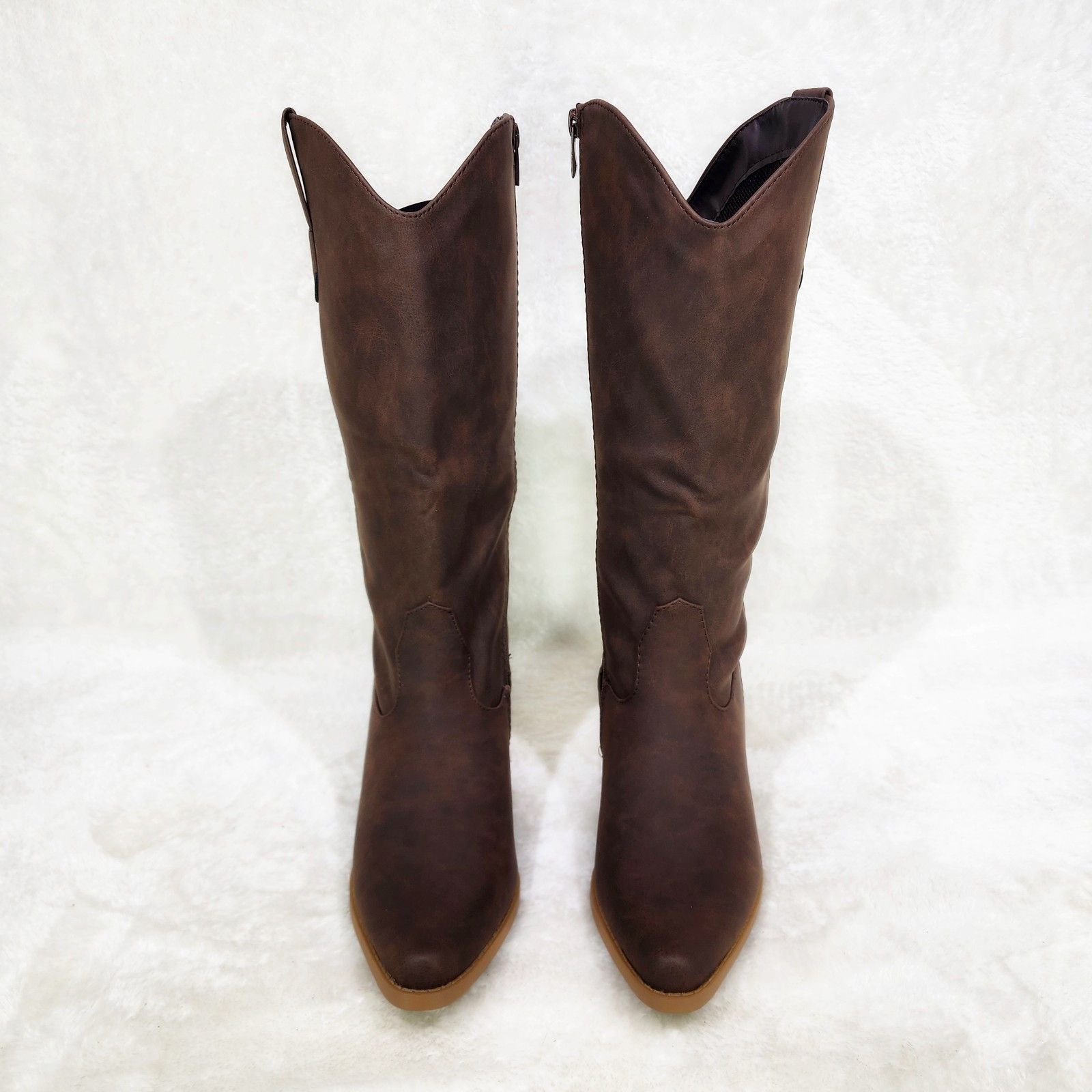 Other Dark Brown Faux Nubuck Country Western Cowgirl Knee Boots Size US 9 / IT 39 - 6 Thumbnail