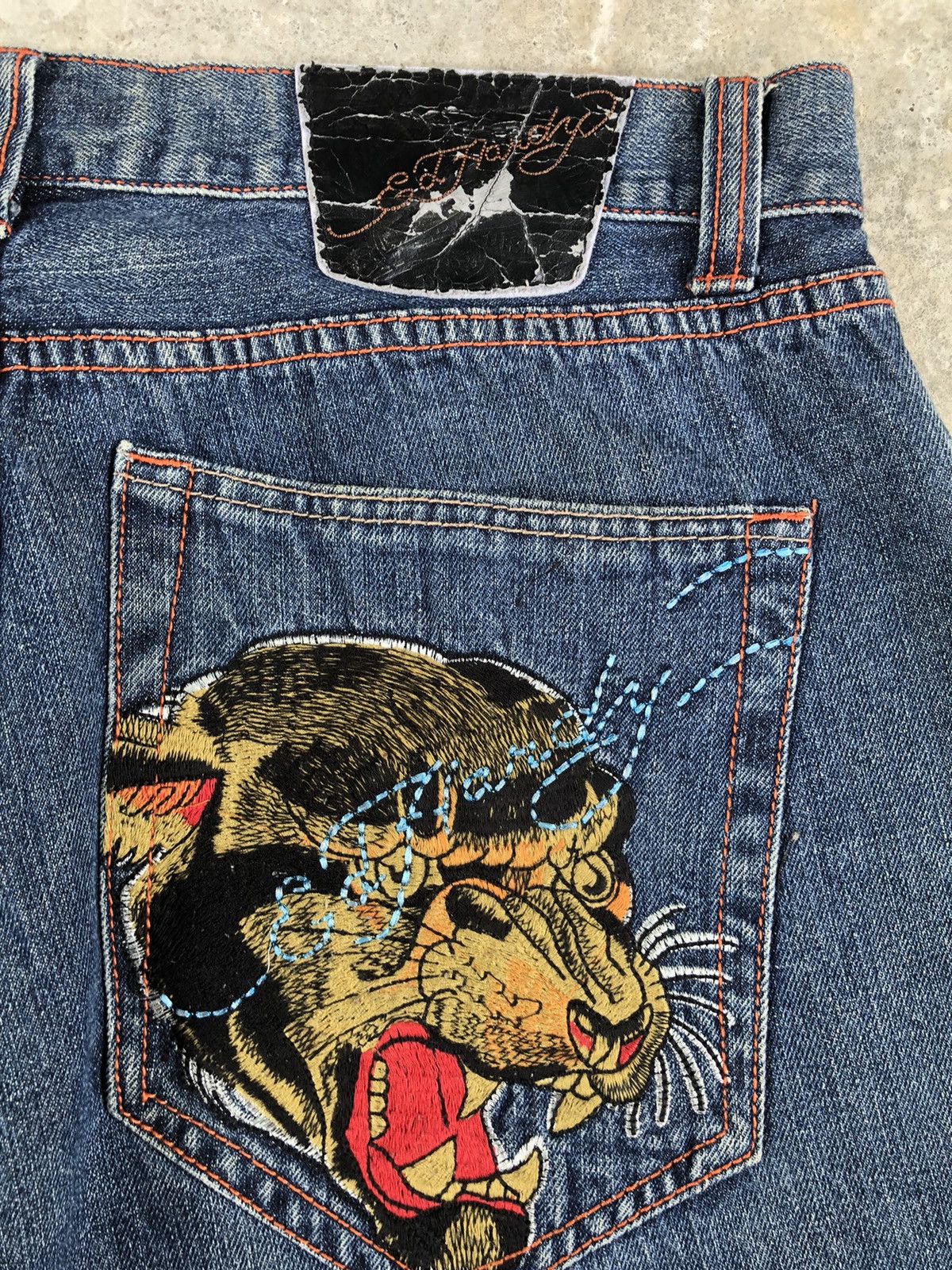 Christian Audigier Ed Hardy Embroidered Jeans Distressed Size US 34 / EU 50 - 13 Thumbnail