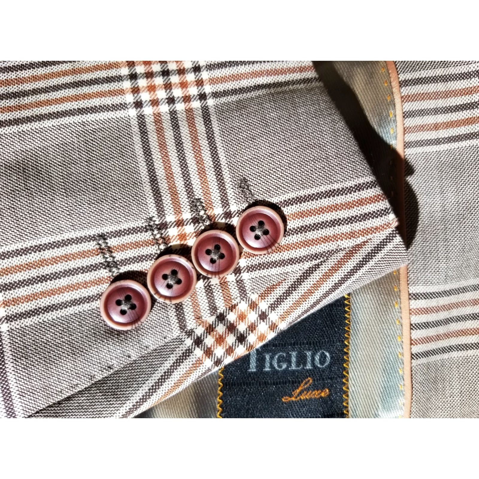 Vintage Tiglio Blazer Shirt Brown Orange Glen Check Wool Textured Jacket Sport Coat Notch Lapel Single-Breasted 50R Mens Wool Jacket New without Tags Size 50R - 2 Thumbnail