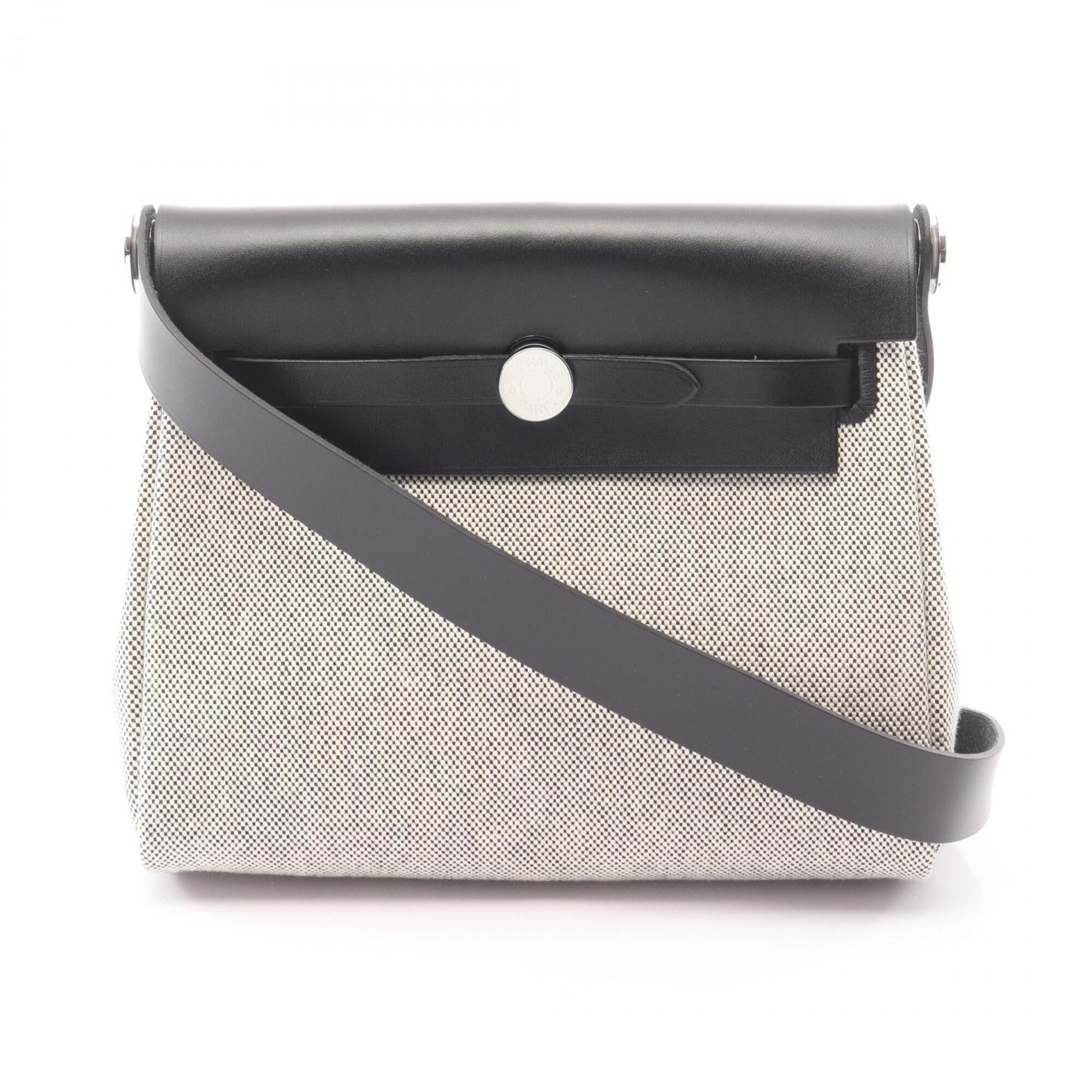 Hermes Hermes Herbag Zip Mini Shoulder Bag Handbag Canvas Leather Toile H Vache Hunter Women's Gray/Black Size ONE SIZE - 1 Thumbnail