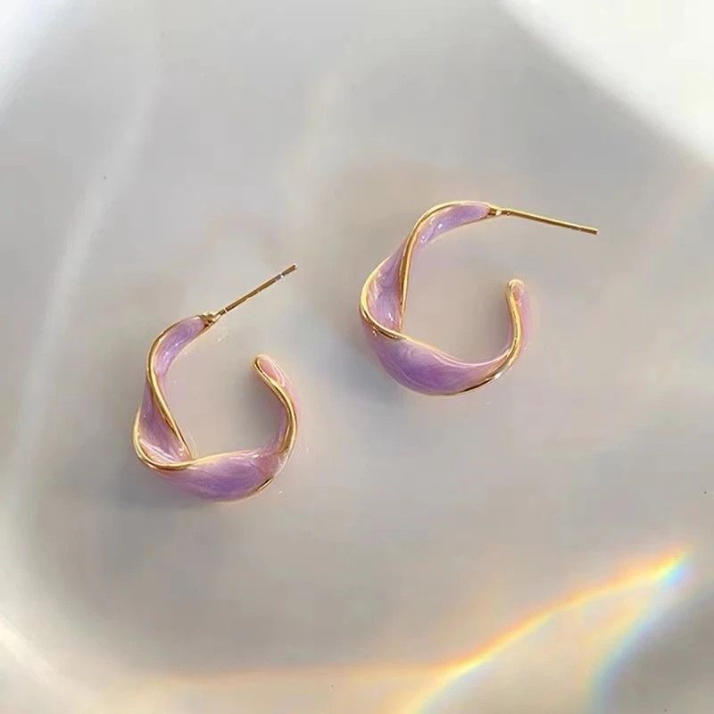 Designer × Jewelry Twisted Art Line Purple Stud Earring Size ONE SIZE - 6 Thumbnail