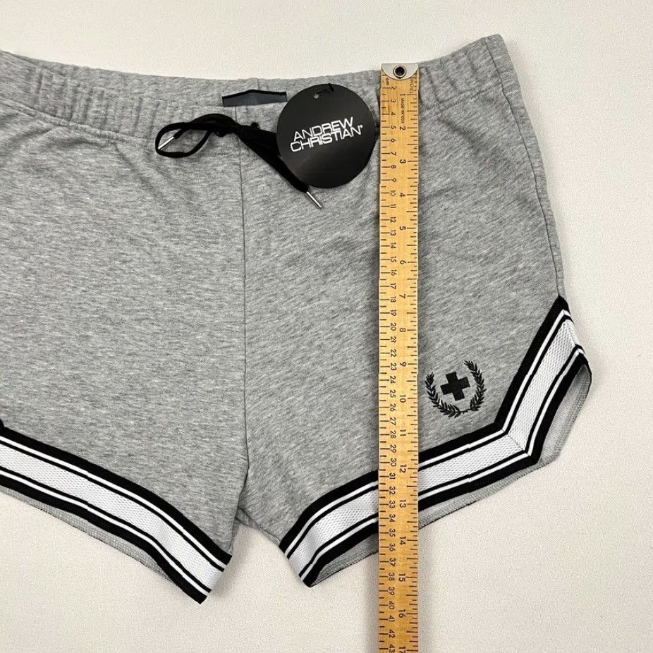 Vintage Andrew Christian Sweat Shorts Men Large 32 x 3.5" Gray Stretch Contrast Trim NEW Size US 33 - 3 Thumbnail