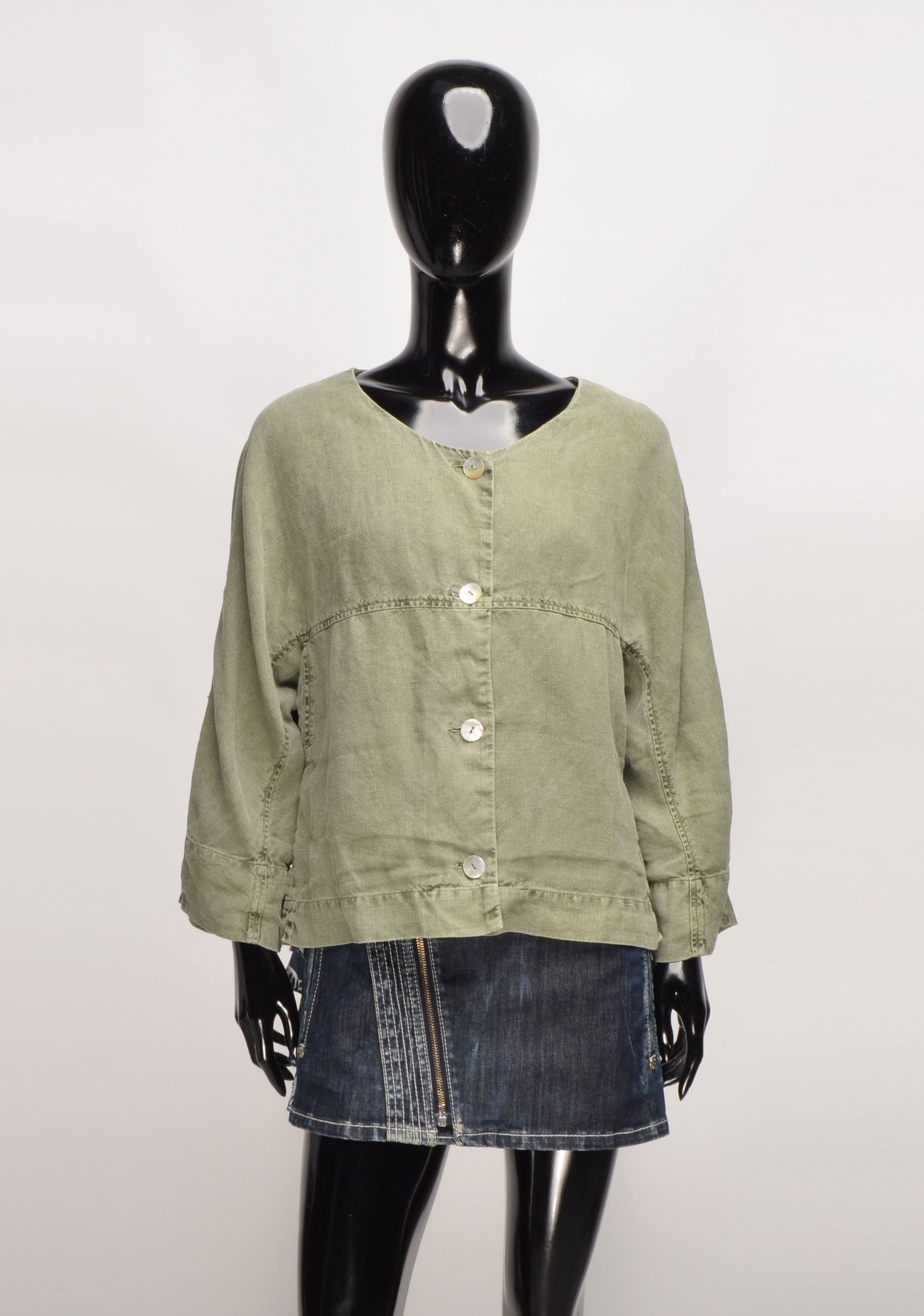 OSKA OSKA Avant Garde Boho Linen Khaki Blouse Blazer Size S / US 4 / IT 40 - 1 Thumbnail
