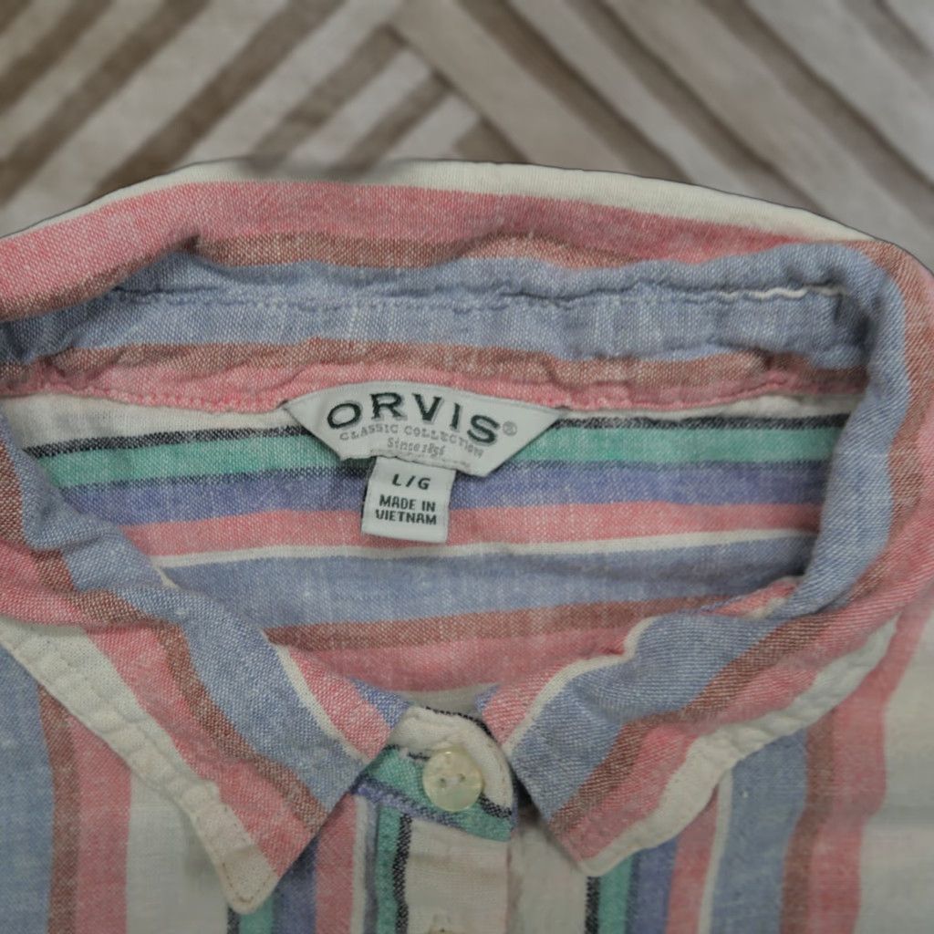 Orvis Orvis Shirt Womens L Blue Pink Striped Button Up Linen Blend Size L / US 10 / IT 46 - 1 Thumbnail