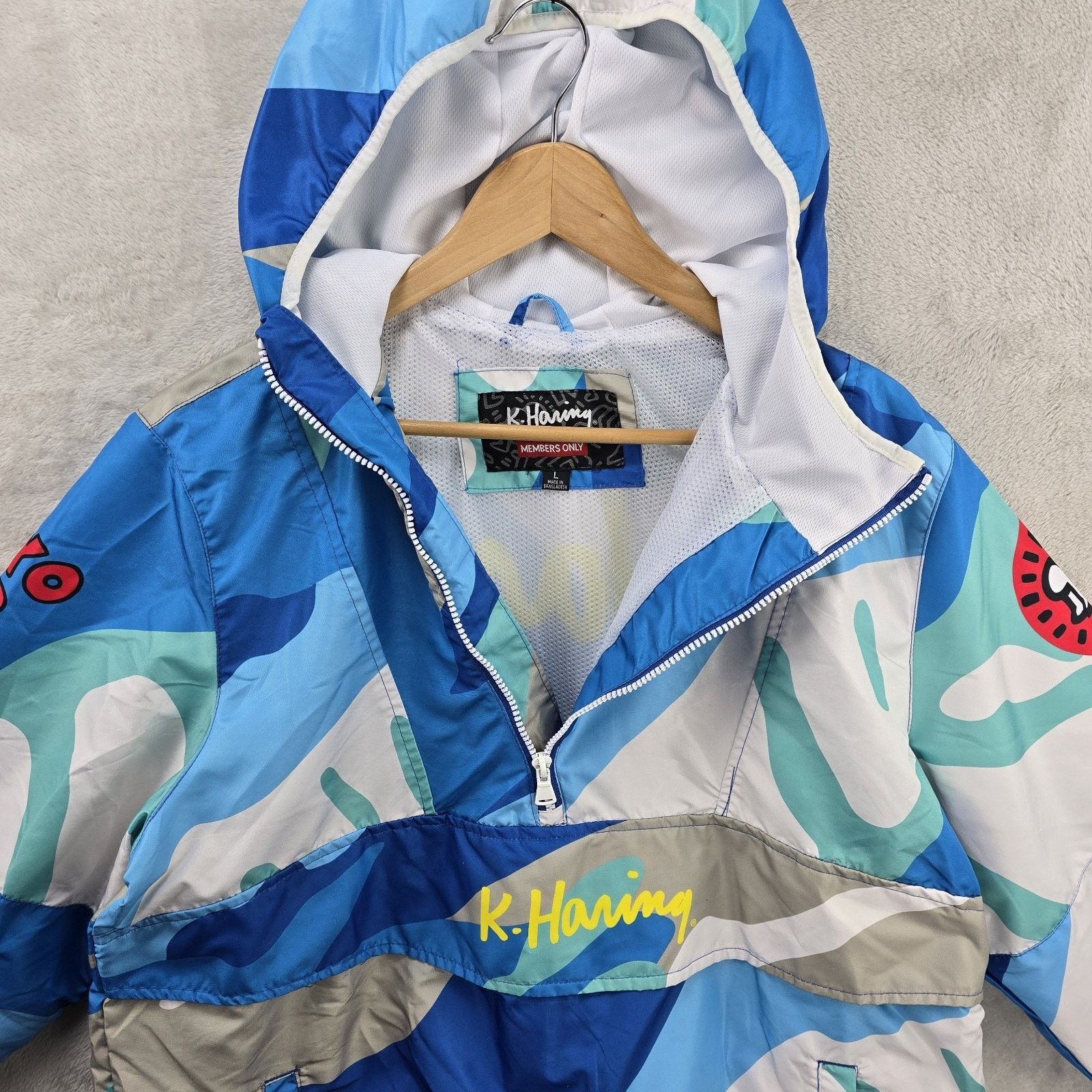 Members Only Members Only Keith Haring Windbreaker Large Hooded Jacket Size US L / EU 52-54 / 3 - 7 Thumbnail