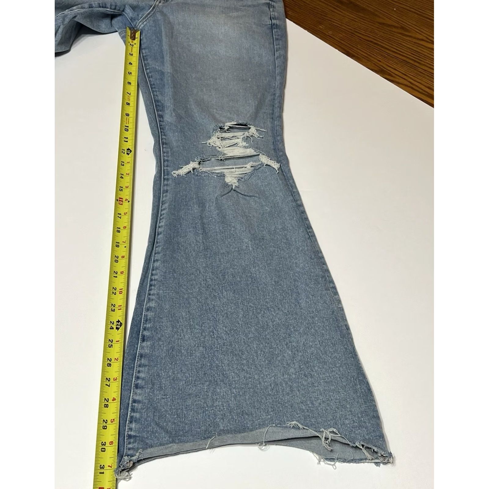 American Eagle Outfitters VINTAGE American Eagle Jeans 18 Long Flare 31in 5-Pocket Blue Distress Stretch Denim Womens High Rise Trouser Size 40" / US 18 - 5 Thumbnail