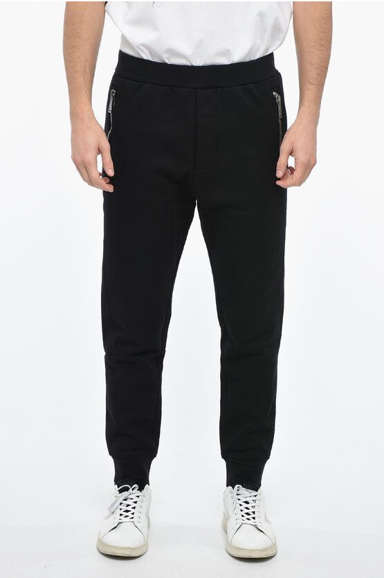 image of Dsquared2 Fleeced Joggers With Embossed Logo in Black, Men's (Size 34)
