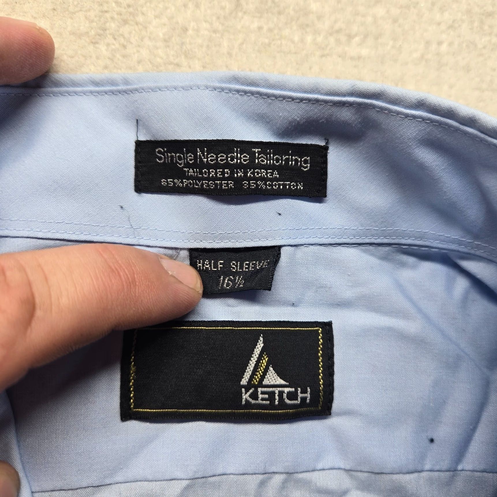 Vintage Ketch Dress Shirt Blue Adult Mens Short Sleeve 16.5 34/35 Poly/Cotton Button Up Shirt Size 46R - 3 Thumbnail