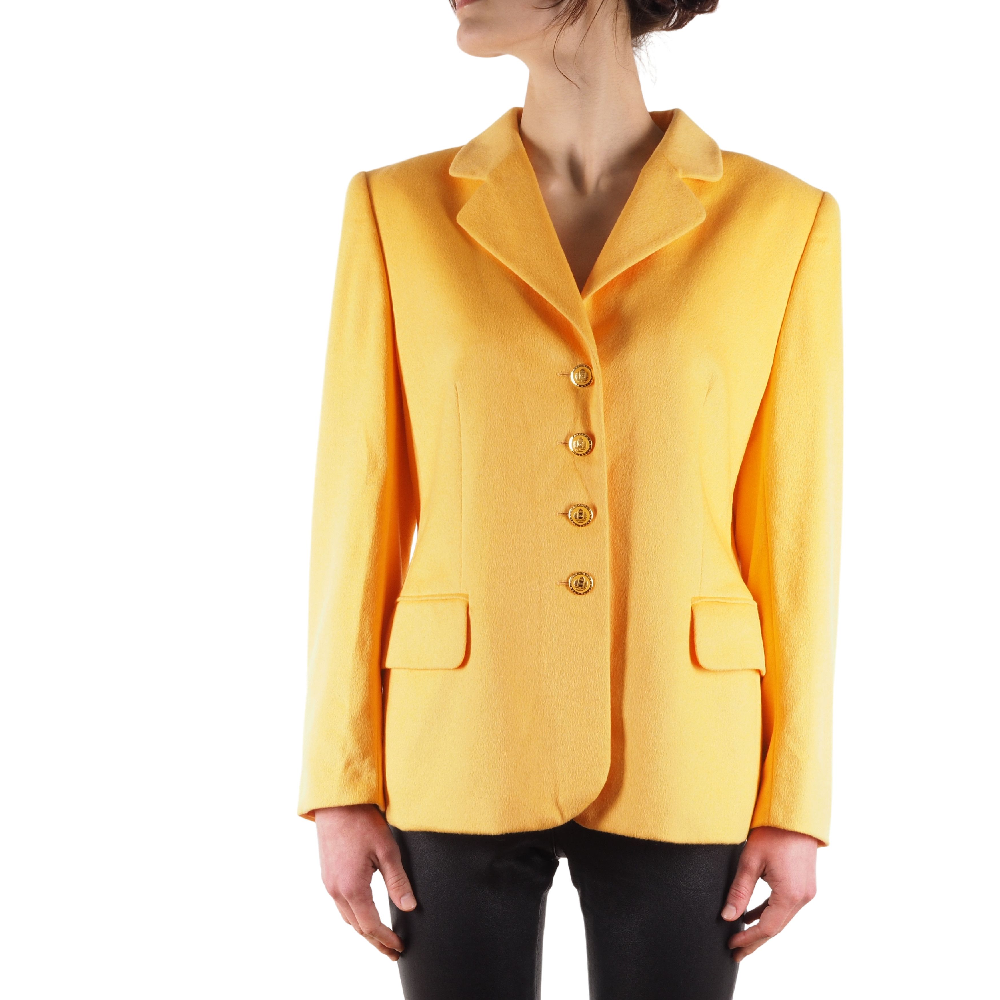 image of Escada Vintage Women's Yellow Angora Wool Blazer Jacket (Size Large)