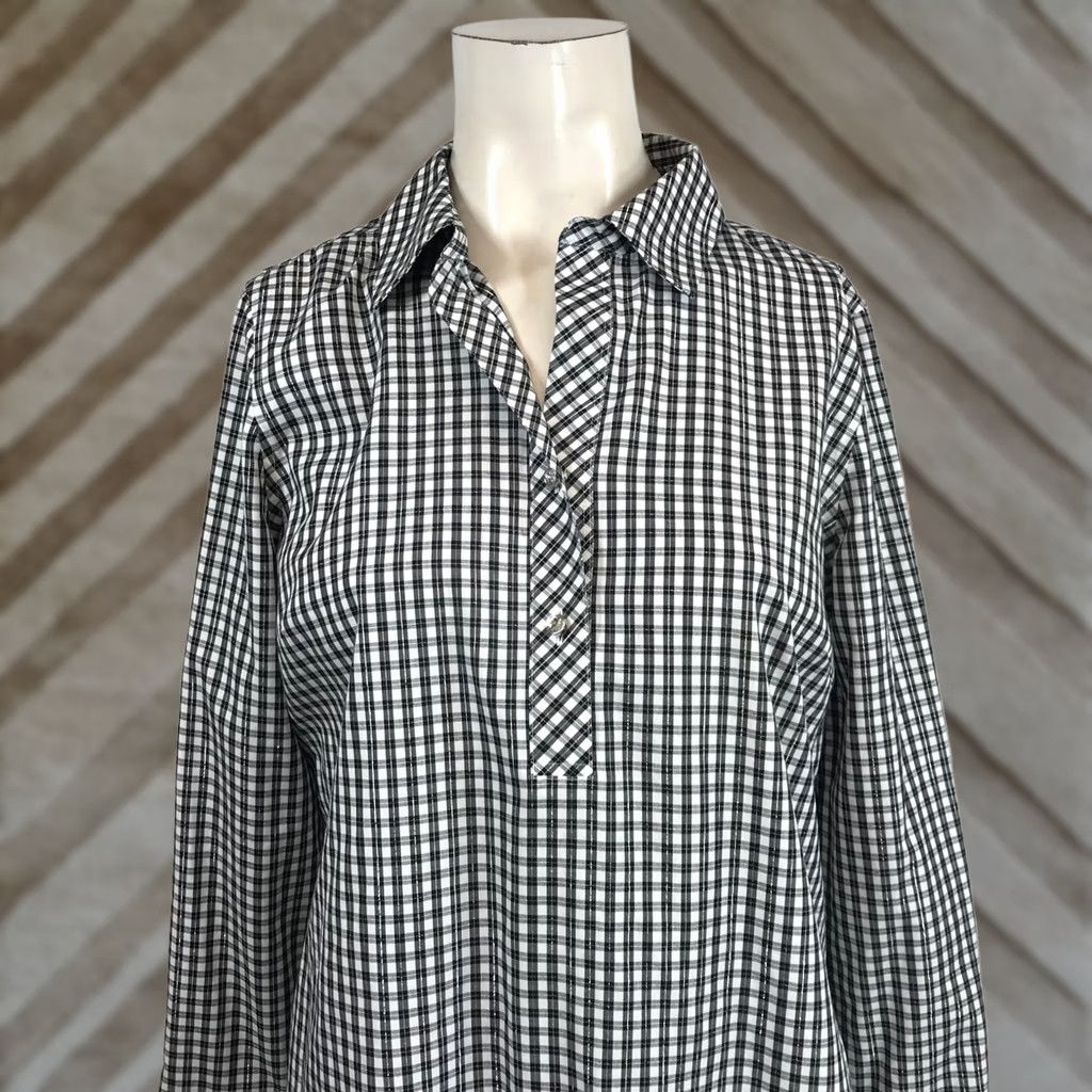 Talbots Talbots Blouse Shirt Gingham Check Non-Iron Popover Long Sleeve Woman Black White Silver Metallic Size S / US 4 / IT 40 - 1 Thumbnail