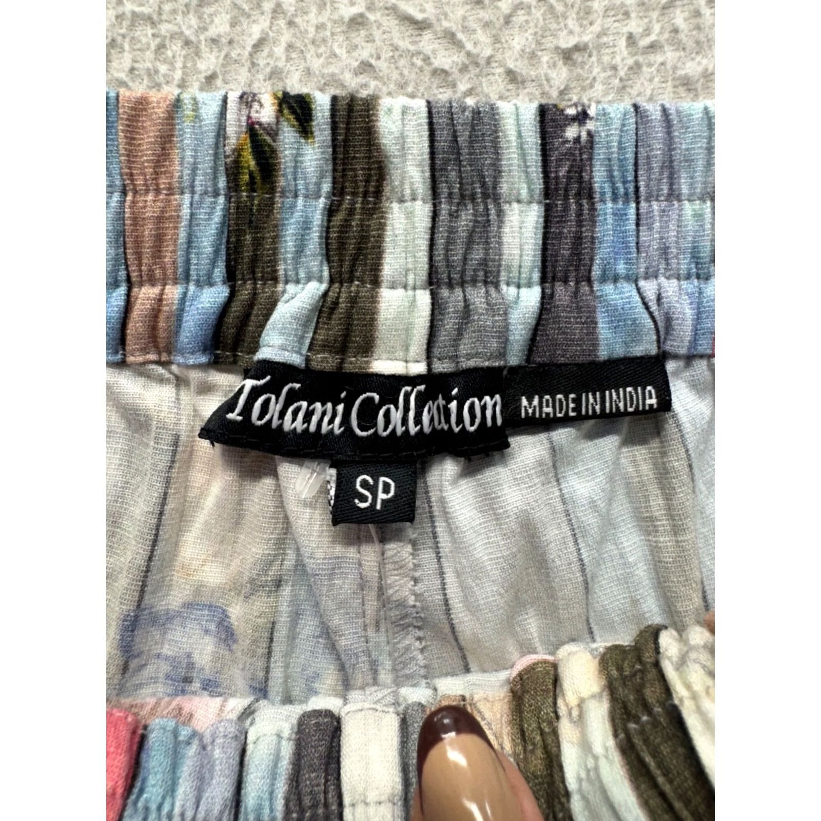 IOLANI Tolani Collection Striped Floral Wide-Leg Pants Womens S Blue Cotton Viscose Small SP 267B Size 28" / US 6 / IT 42 - 4 Thumbnail