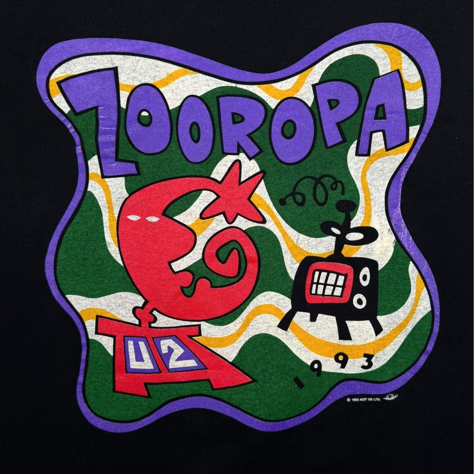 Fruit Of The Loom VINTAGE U2 Zooropa Pop Rock Music Band Black Single Stitch Cotton T-Shirt XL Mens Shirt Graphic Print Ireland 1990s Size US XL / EU 56 / 4 - 4 Thumbnail