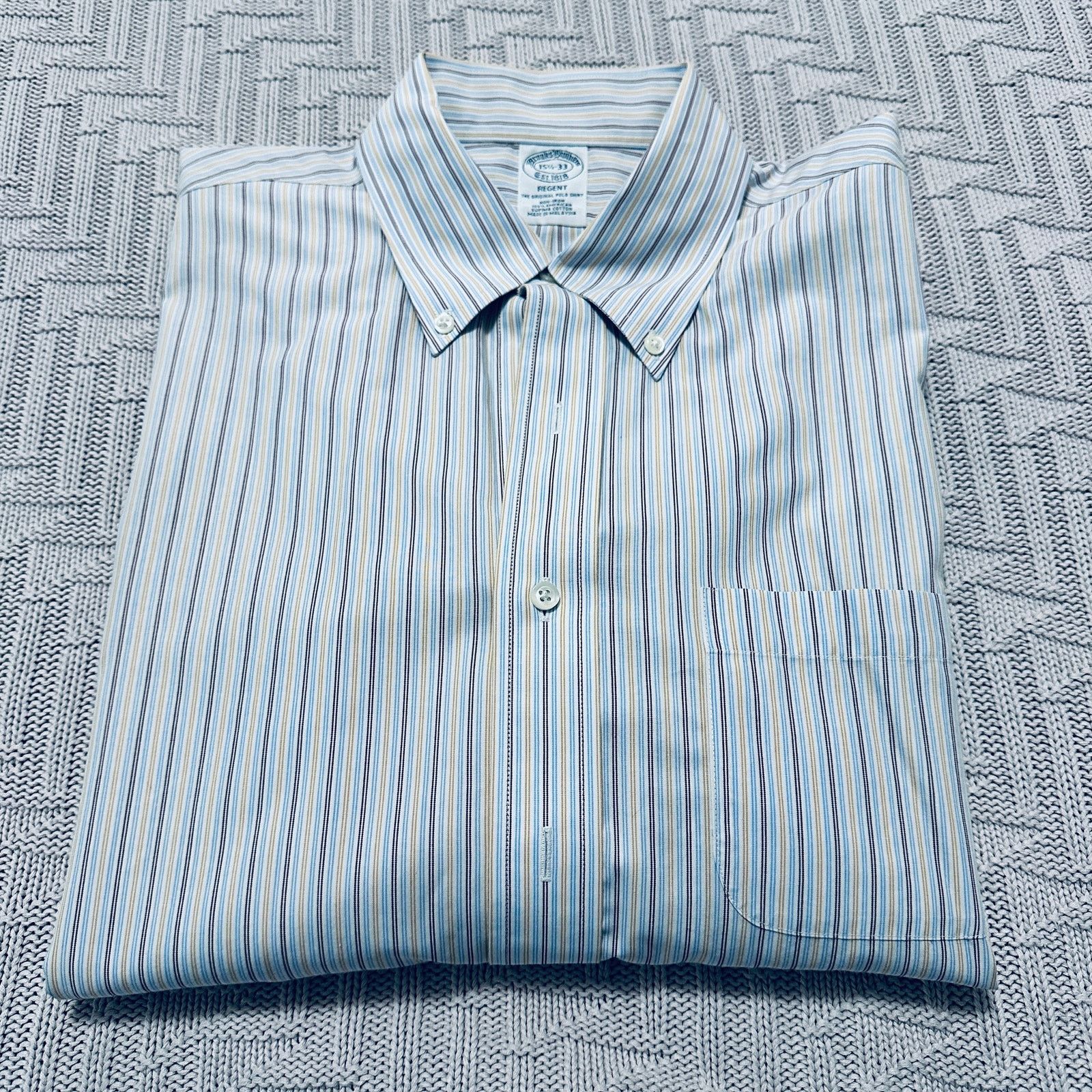 Brooks Brothers Brooks Brothers brown and blue stripe regent fit button down Size US M / EU 48-50 / 2 - 1 Thumbnail