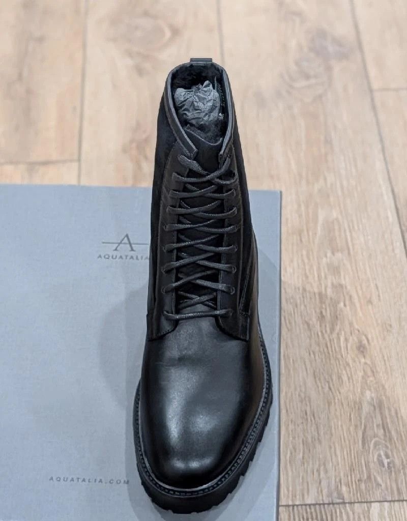 Aquatalia Aquatalia "Gitan" Leather/Shearling Combat Boots Black 9.5 Size US 9.5 / EU 42-43 - 2 Thumbnail