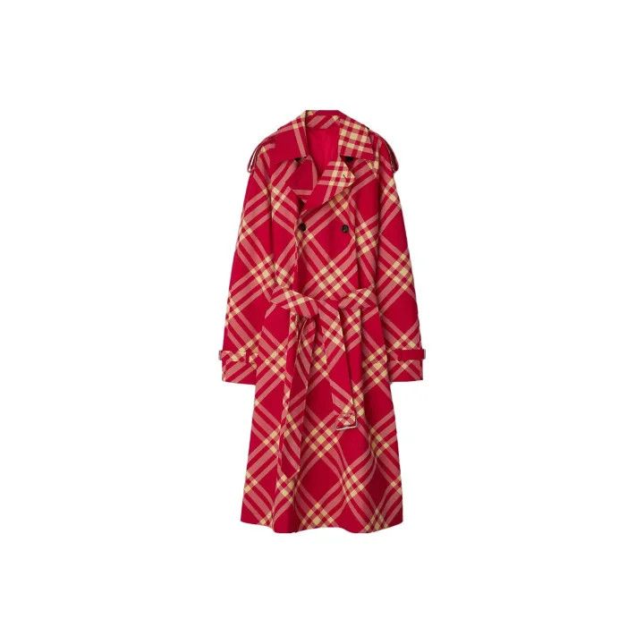 Burberry Burberry Red Plaid Double-Breasted Trench Coat 0079 Size S / US 4 / IT 40 - 1 Thumbnail